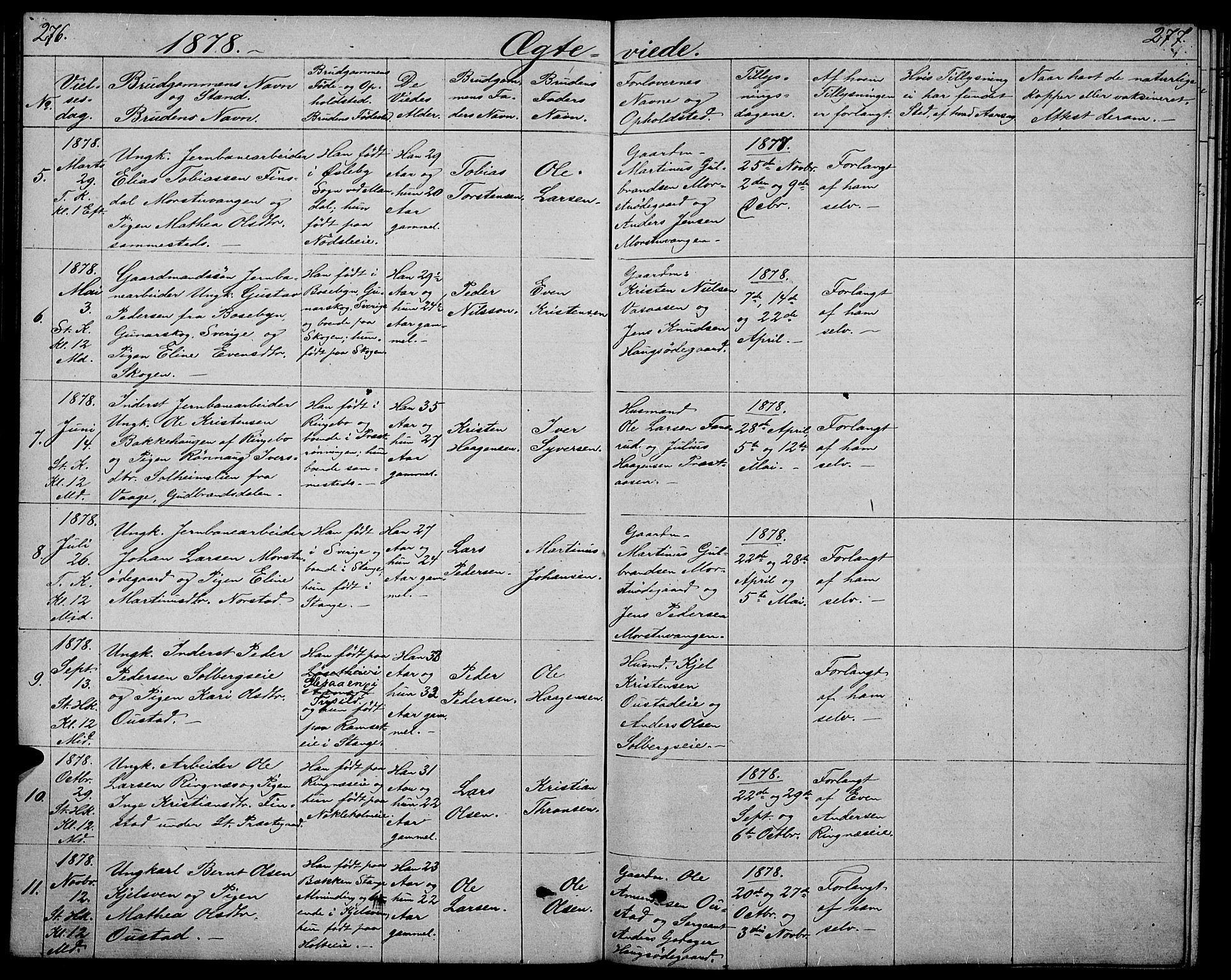 Stange prestekontor, SAH/PREST-002/L/L0005: Parish register (copy) no. 5, 1861-1881, p. 276-277