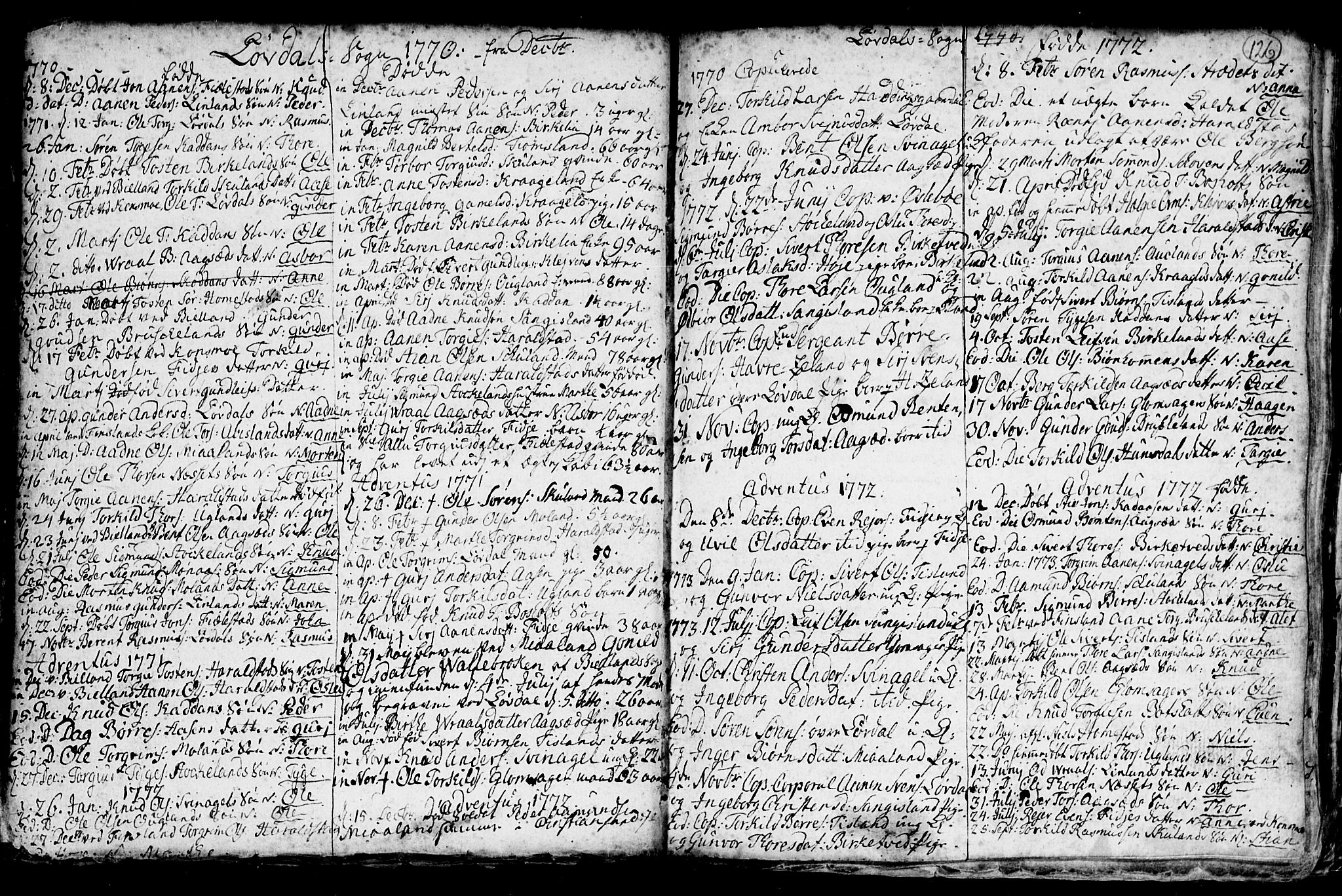 Holum sokneprestkontor, SAK/1111-0022/F/Fb/Fba/L0001: Parish register (copy) no. B 1 /3, 1770-1802, p. 126