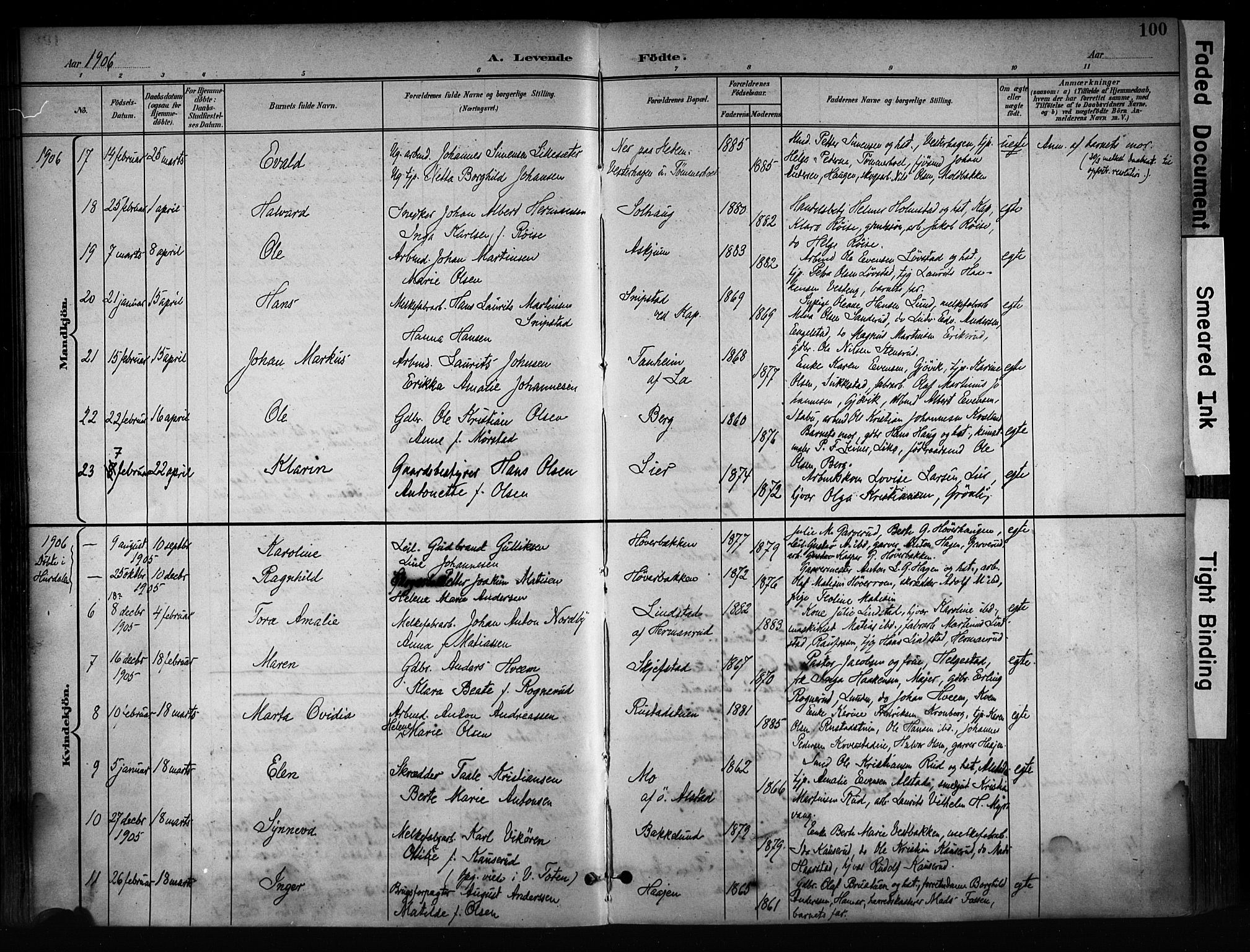 Østre Toten prestekontor, AV/SAH-PREST-104/H/Ha/Haa/L0008: Parish register (official) no. 8, 1897-1909, p. 100