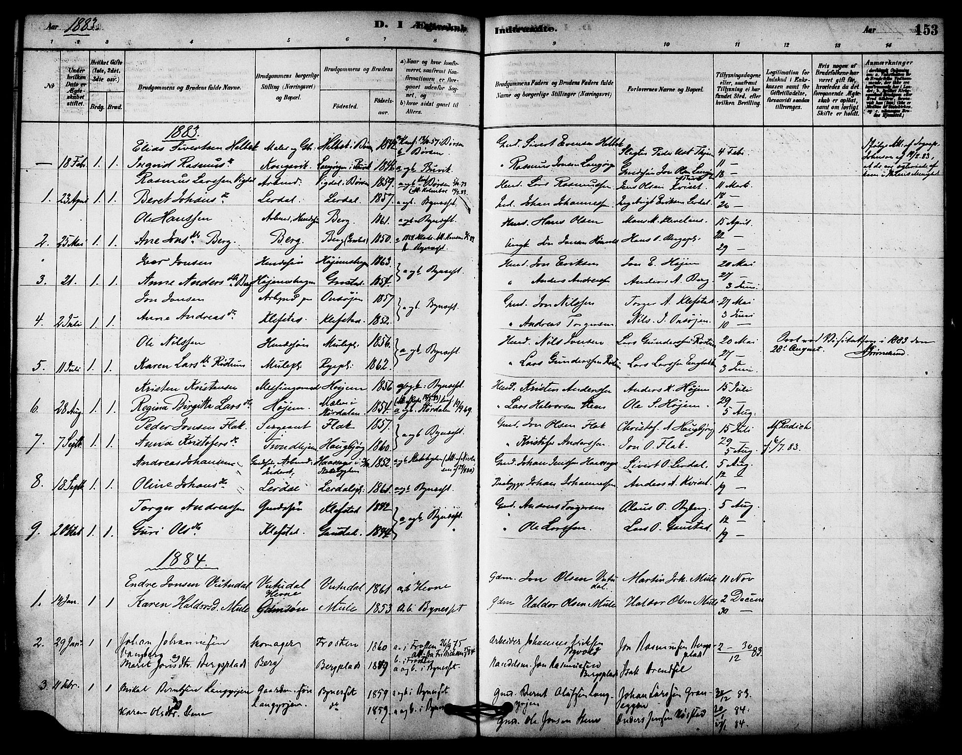 Ministerialprotokoller, klokkerbøker og fødselsregistre - Sør-Trøndelag, SAT/A-1456/612/L0378: Parish register (official) no. 612A10, 1878-1897, p. 153