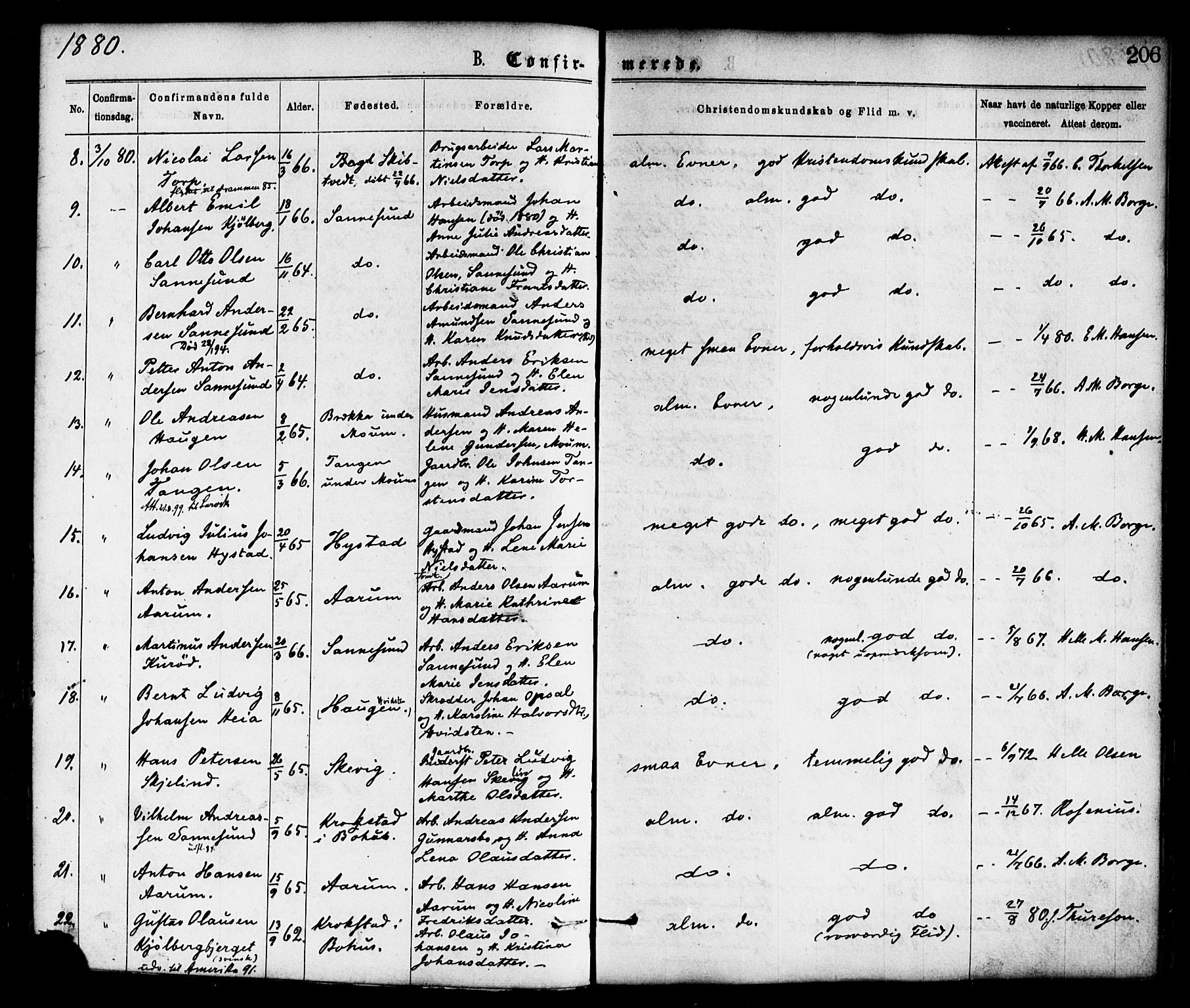Borge prestekontor Kirkebøker, AV/SAO-A-10903/F/Fa/L0007: Parish register (official) no. I 7, 1875-1886, p. 206