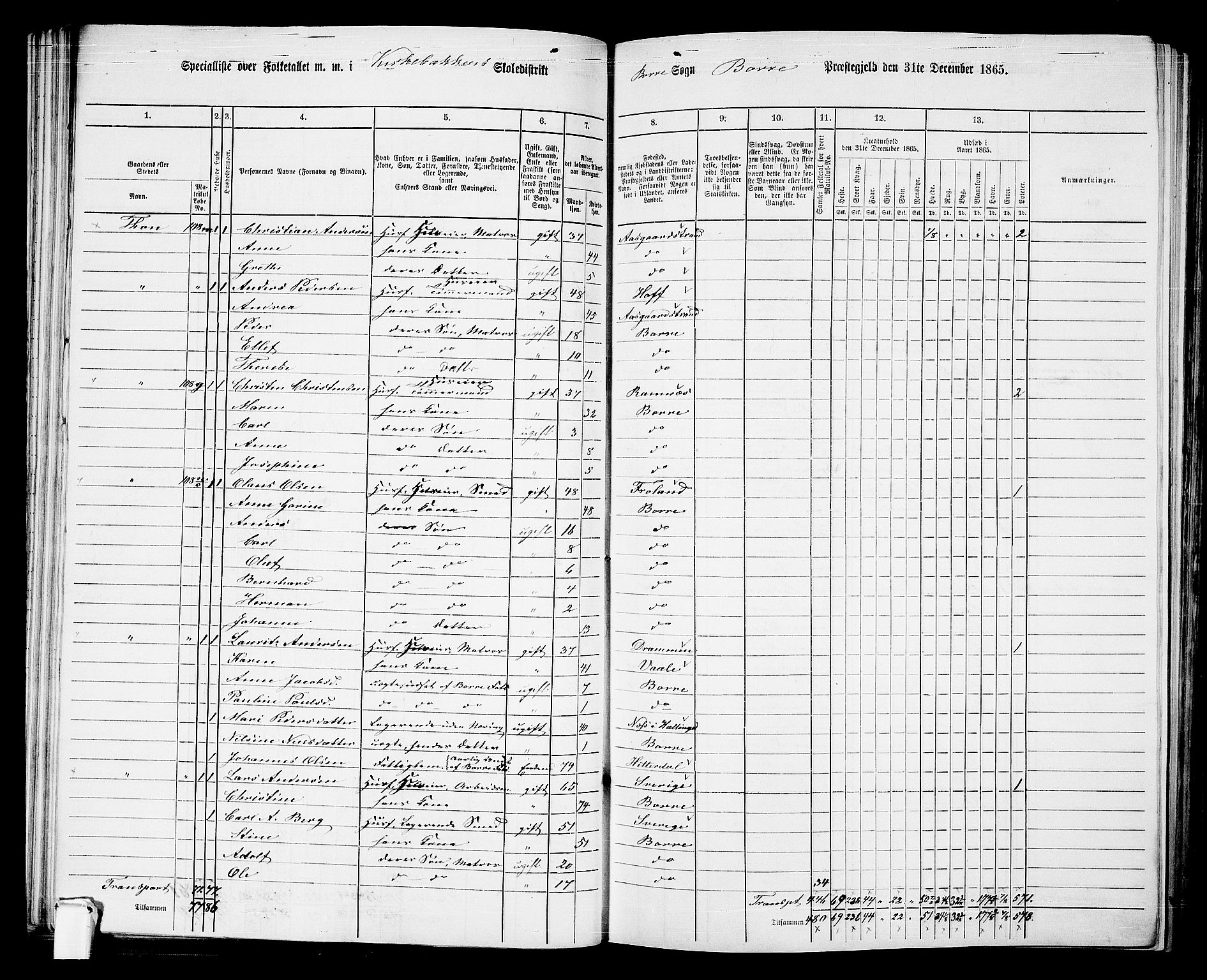 RA, 1865 census for Borre, 1865, p. 80