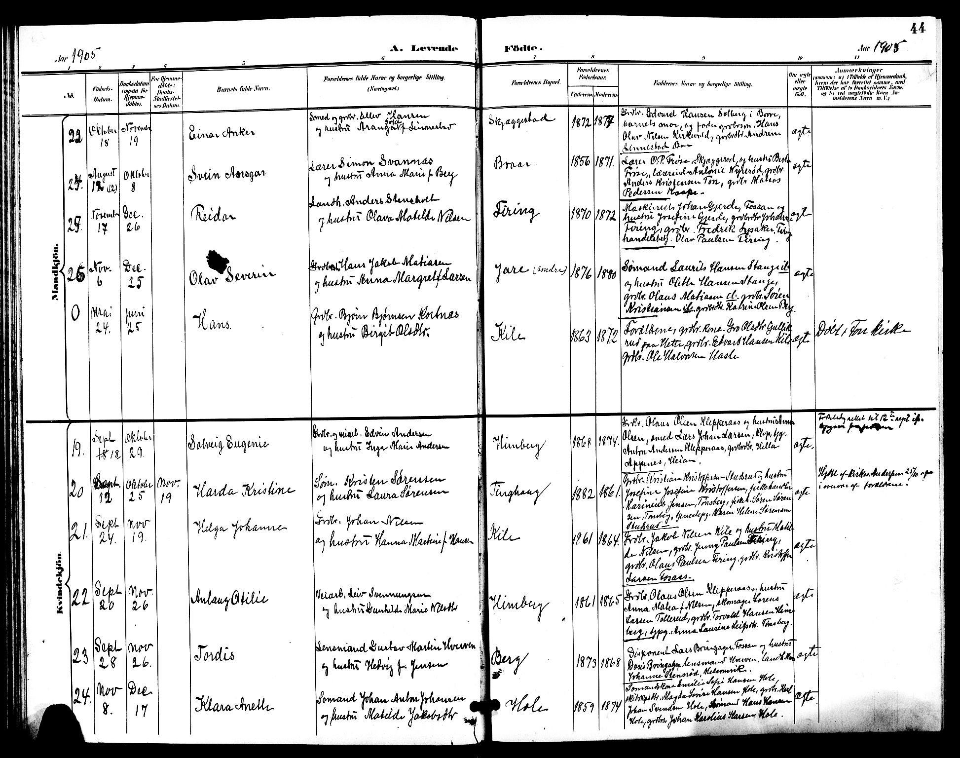 Ramnes kirkebøker, AV/SAKO-A-314/G/Ga/L0004: Parish register (copy) no. I 4, 1896-1911, p. 44