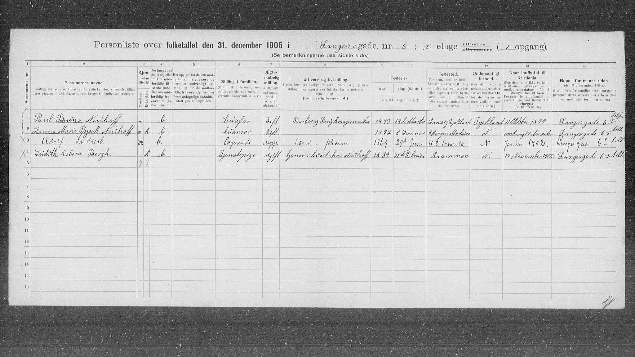 OBA, Municipal Census 1905 for Kristiania, 1905, p. 30067