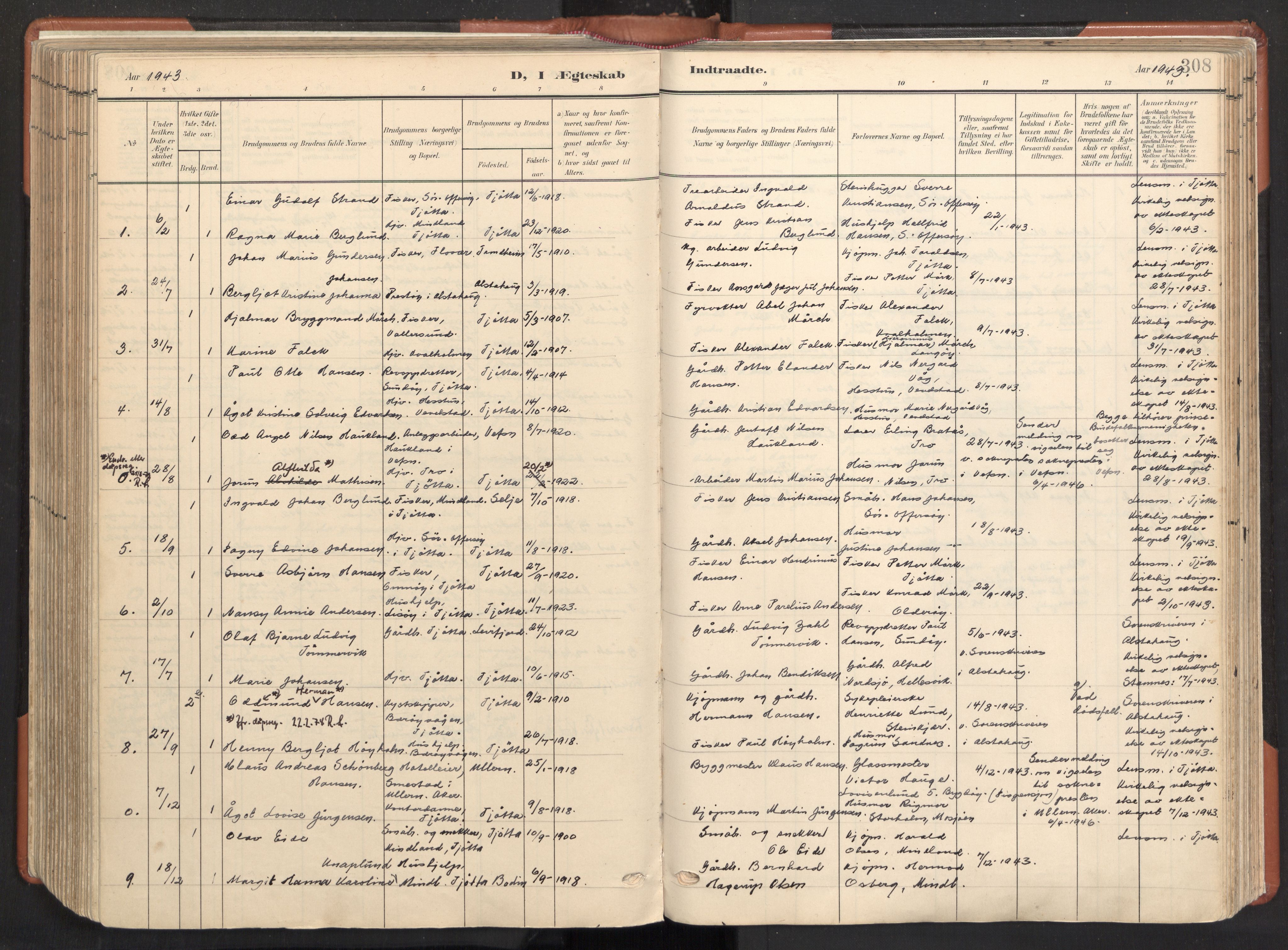 Ministerialprotokoller, klokkerbøker og fødselsregistre - Nordland, AV/SAT-A-1459/817/L0265: Parish register (official) no. 817A05, 1908-1944, p. 308