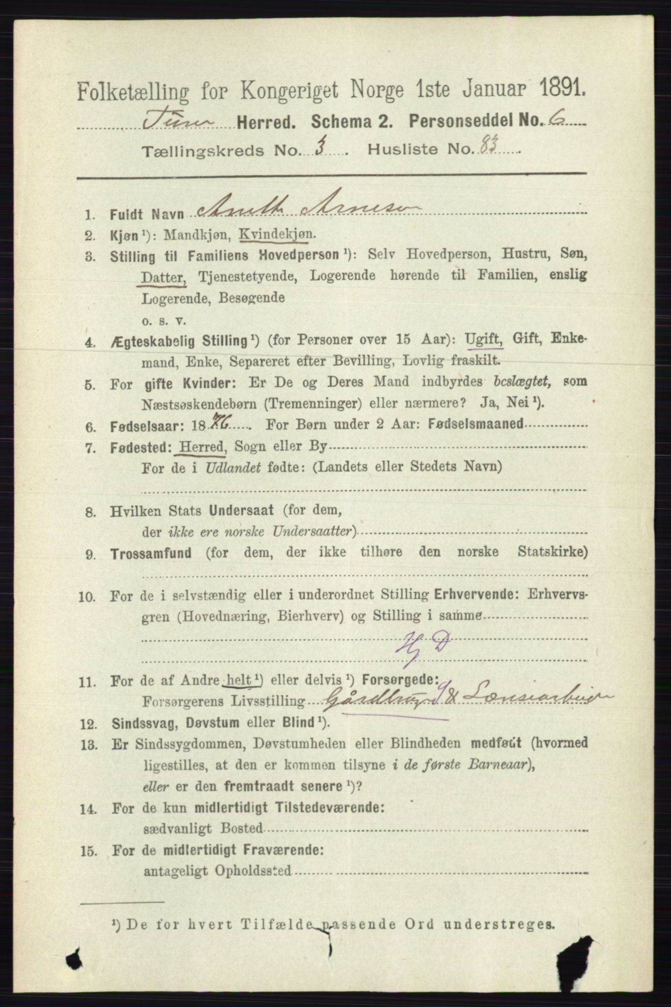 RA, 1891 census for 0130 Tune, 1891, p. 2032