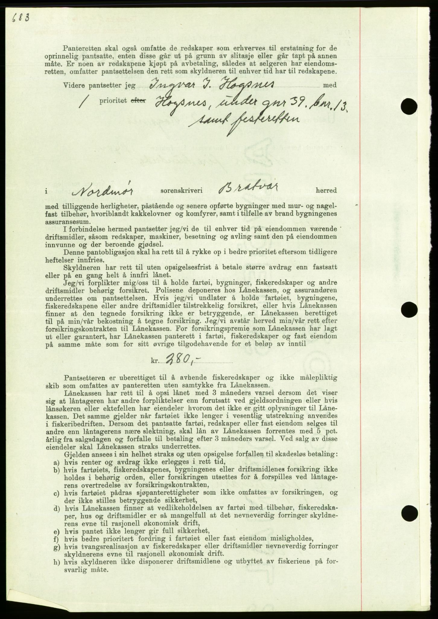 Nordmøre sorenskriveri, AV/SAT-A-4132/1/2/2Ca/L0092: Mortgage book no. B82, 1937-1938, Diary no: : 297/1938