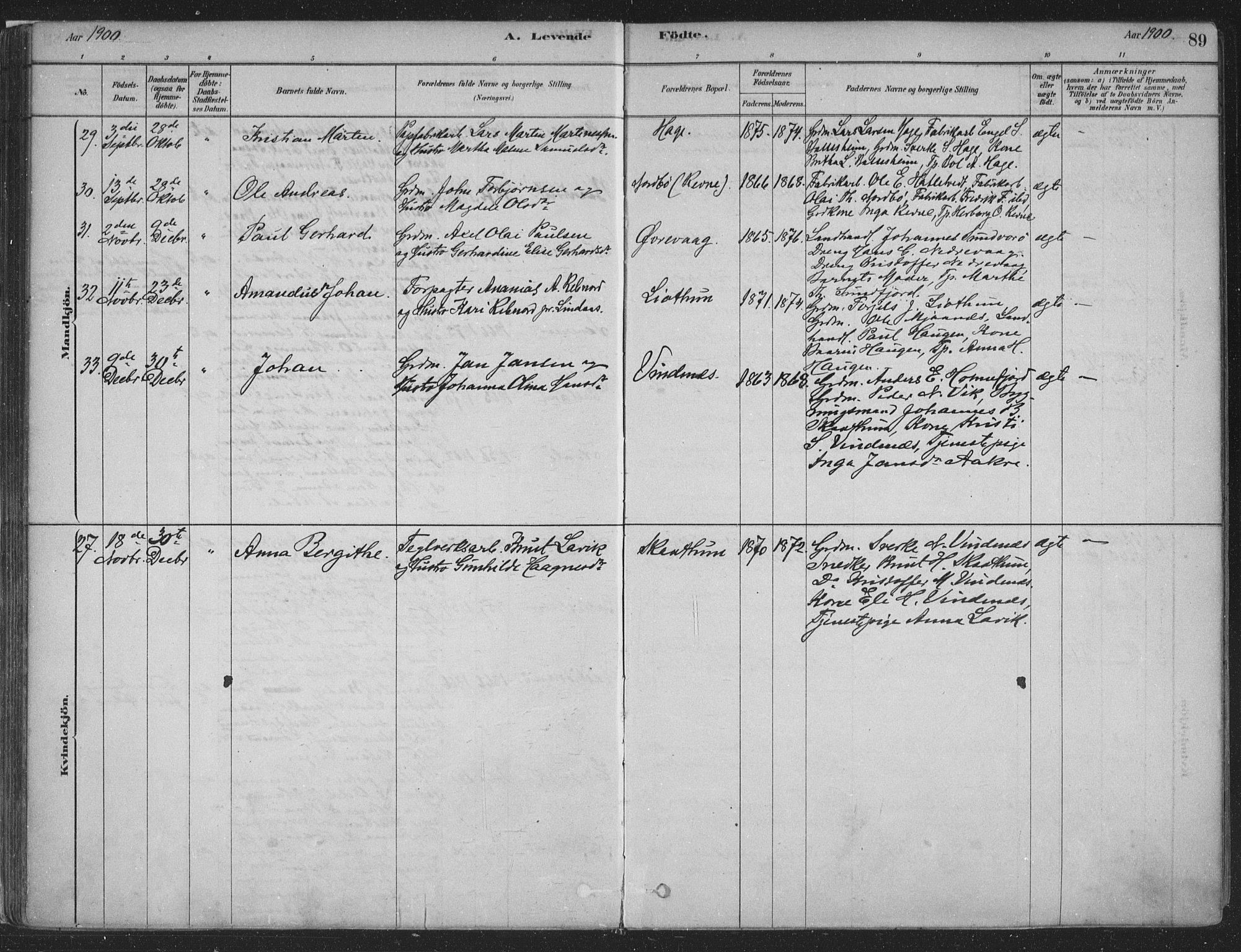 Fusa sokneprestembete, SAB/A-75401/H/Haa: Parish register (official) no. D 1, 1880-1938, p. 89