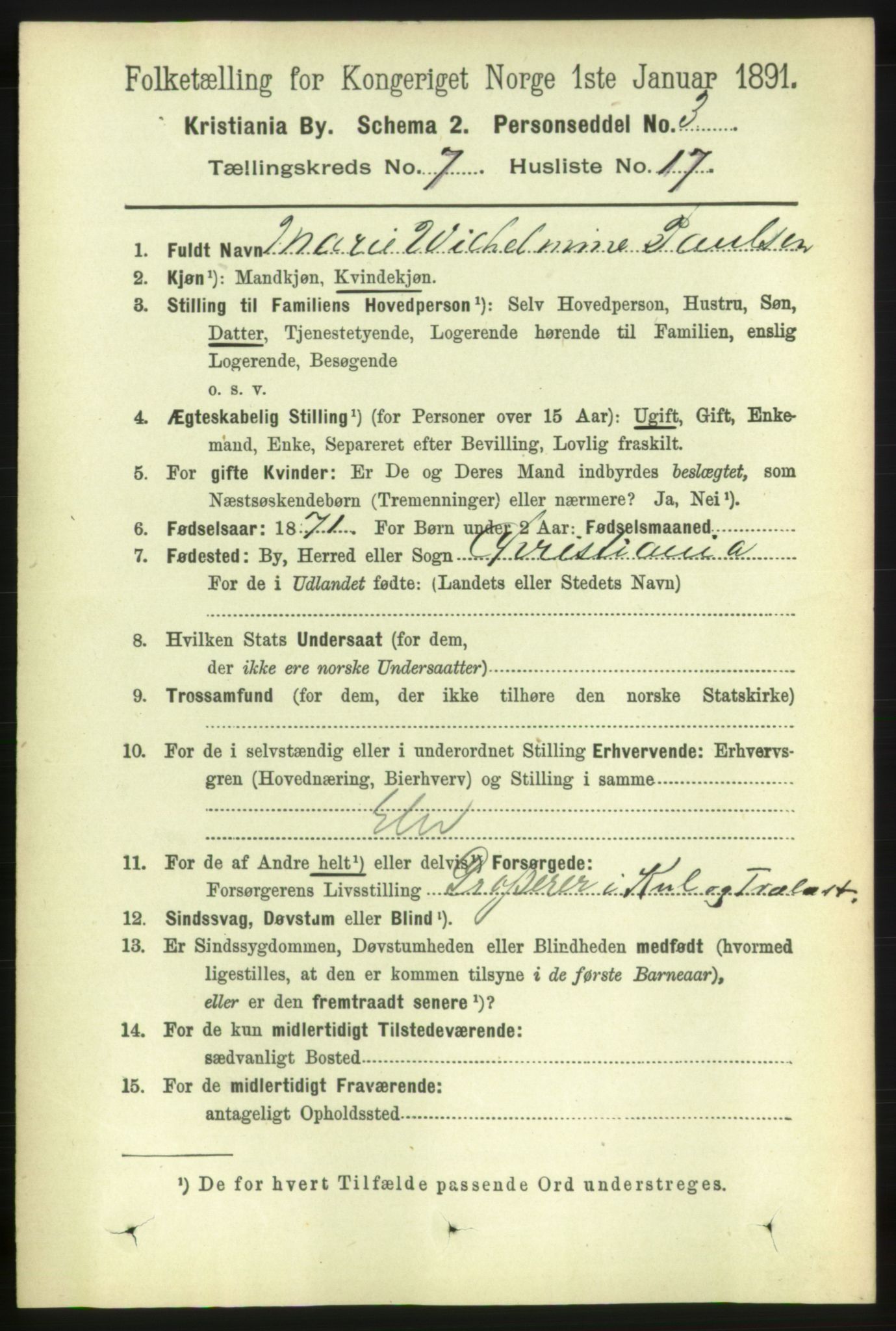 RA, 1891 census for 0301 Kristiania, 1891, p. 2972