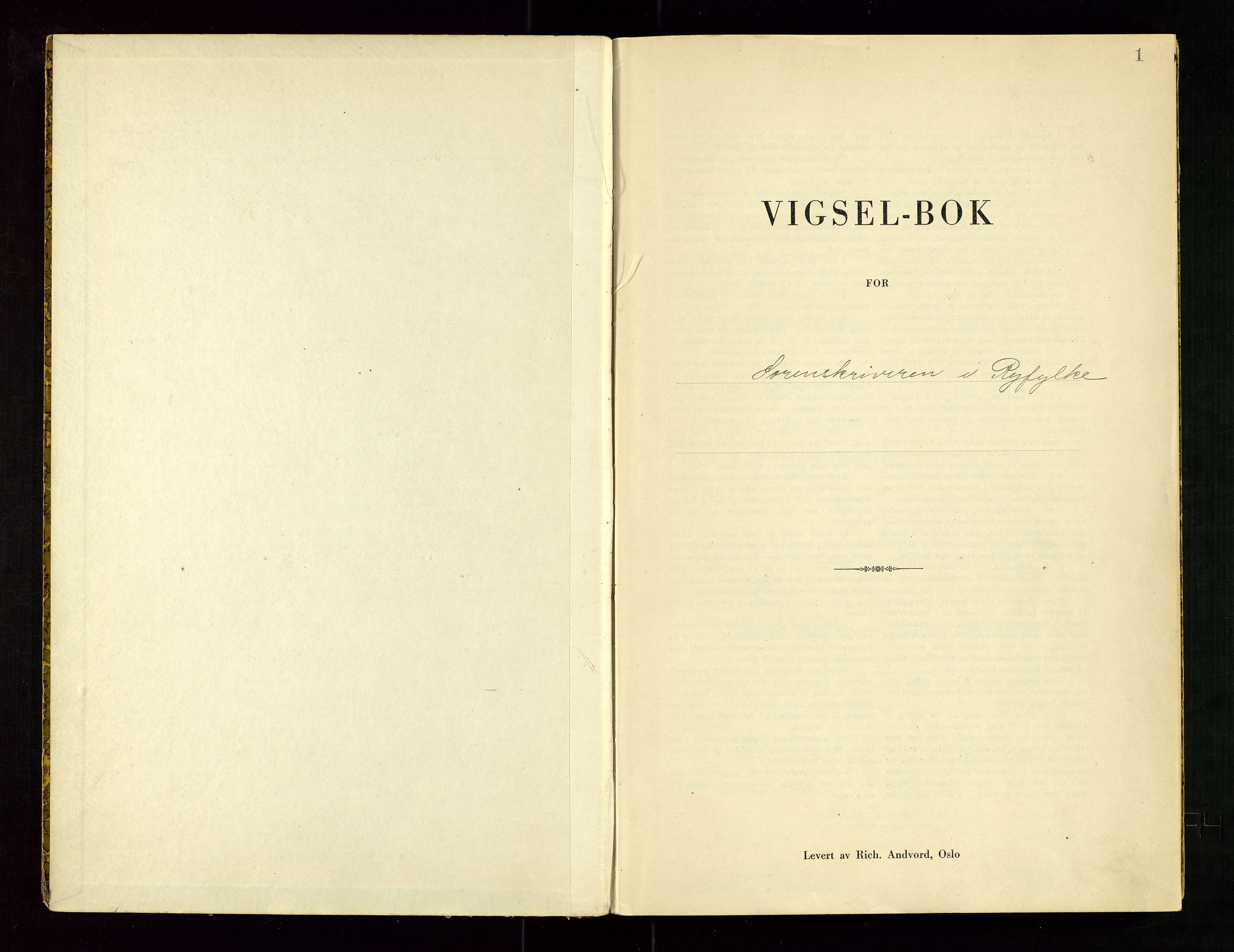 Ryfylke tingrett, AV/SAST-A-100055/001/III/IIIC/L0003: Vigselbok, 1943-1944, p. 1