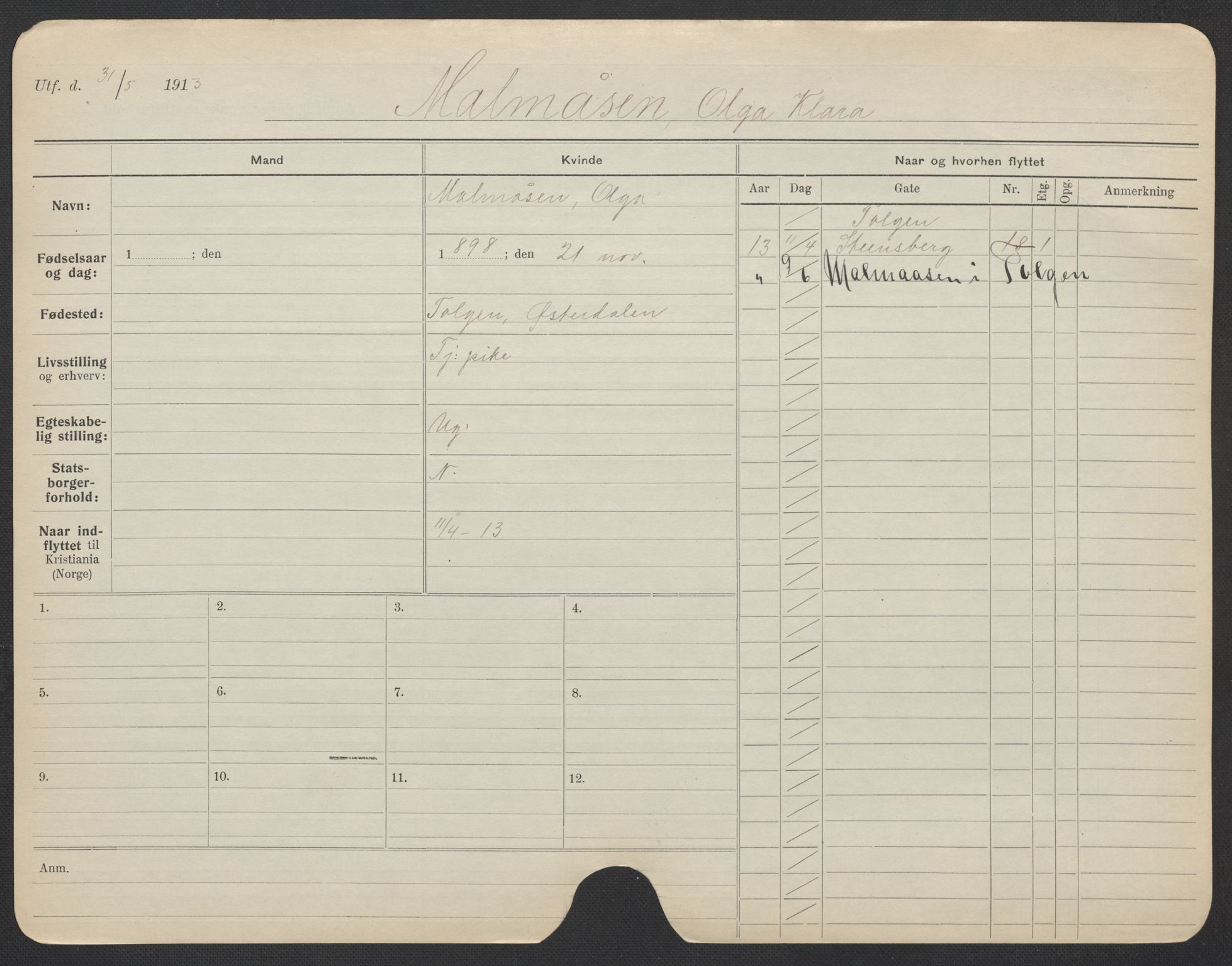 Oslo folkeregister, Registerkort, AV/SAO-A-11715/F/Fa/Fac/L0020: Kvinner, 1906-1914, p. 548a