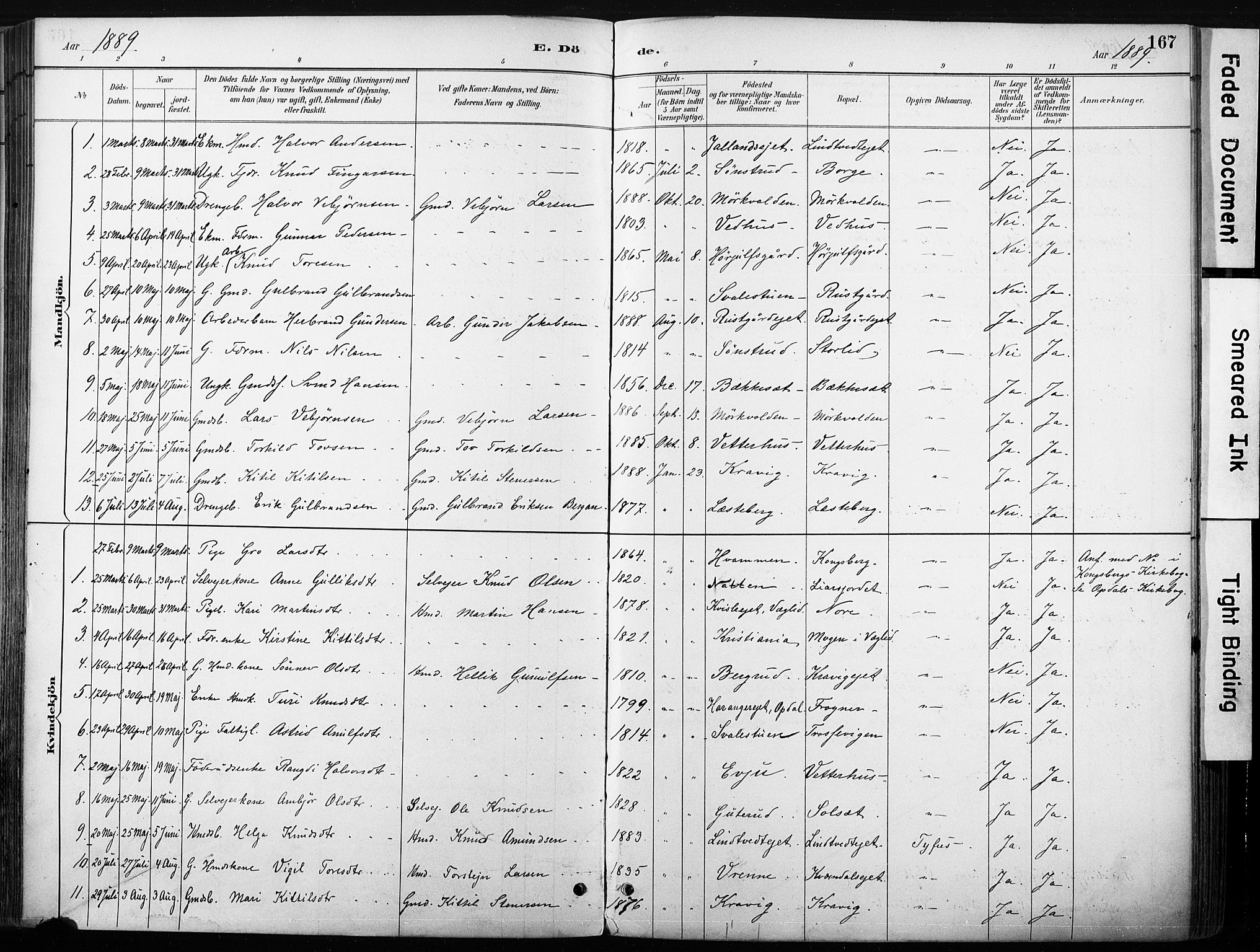 Nore kirkebøker, SAKO/A-238/F/Fb/L0002: Parish register (official) no. II 2, 1886-1906, p. 167