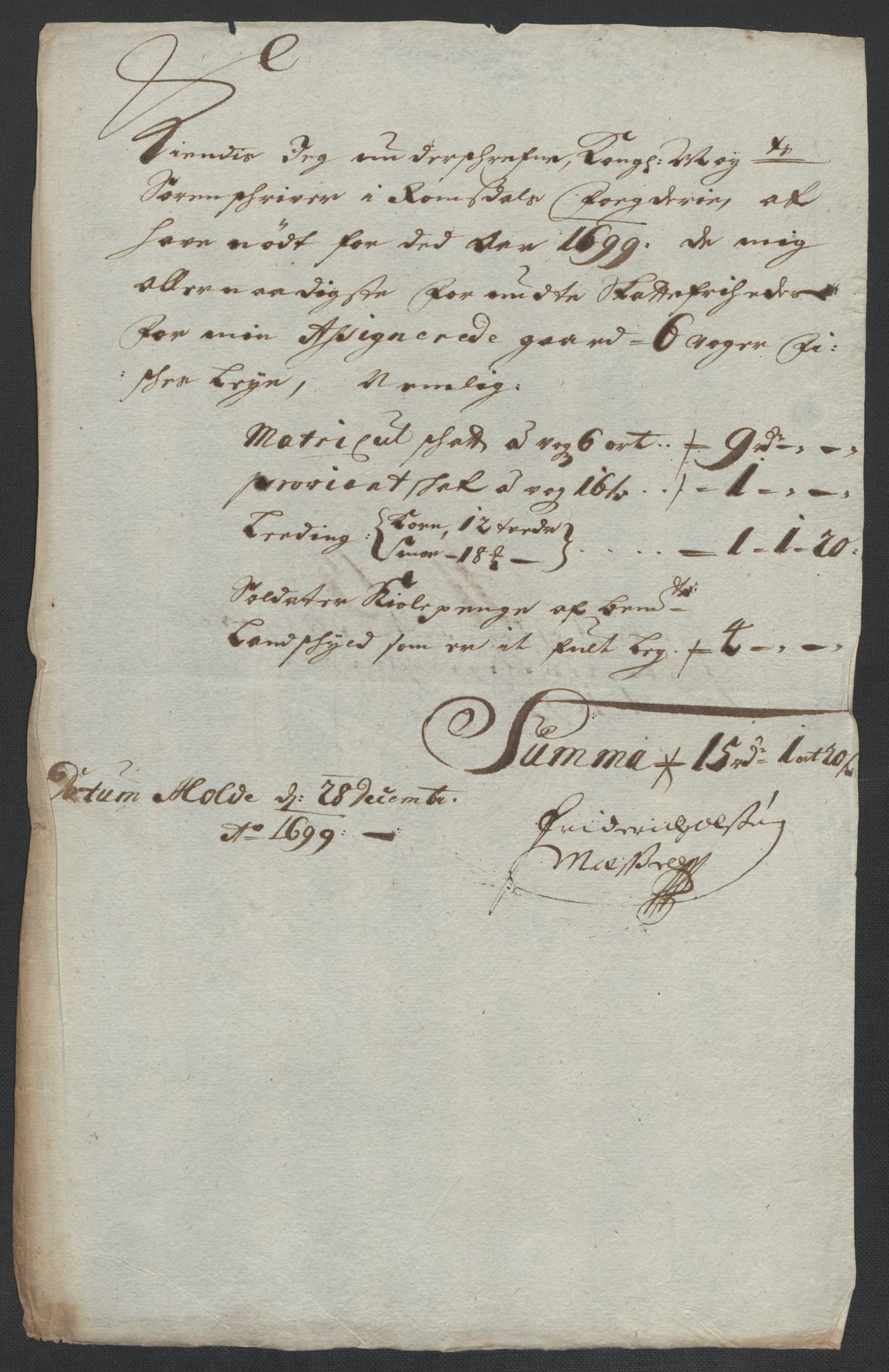 Rentekammeret inntil 1814, Reviderte regnskaper, Fogderegnskap, AV/RA-EA-4092/R55/L3654: Fogderegnskap Romsdal, 1699-1700, p. 133