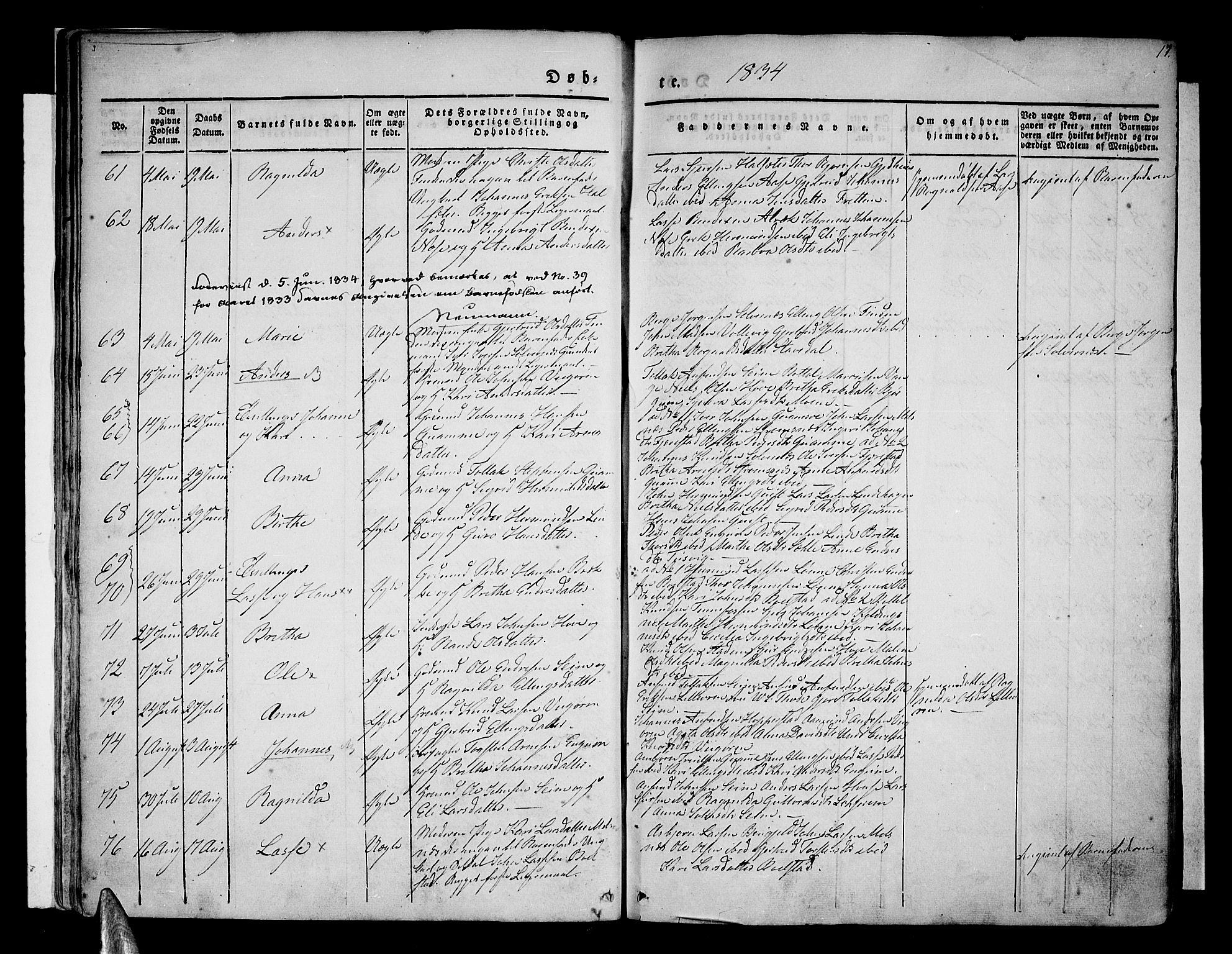 Vik sokneprestembete, AV/SAB-A-81501/H/Haa/Haaa/L0007: Parish register (official) no. A 7, 1831-1845, p. 17