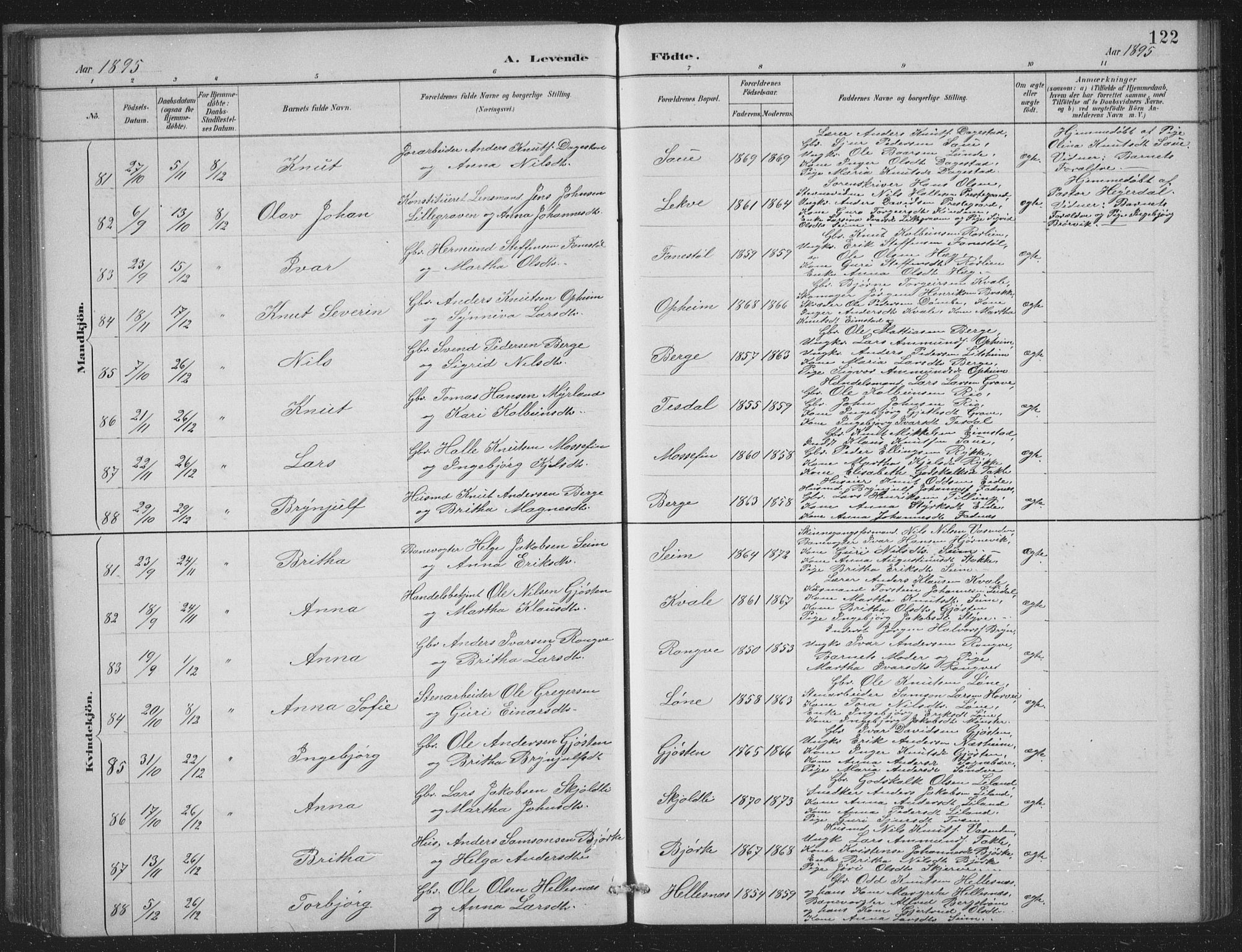 Voss sokneprestembete, SAB/A-79001/H/Hab: Parish register (copy) no. C 1, 1886-1899, p. 122