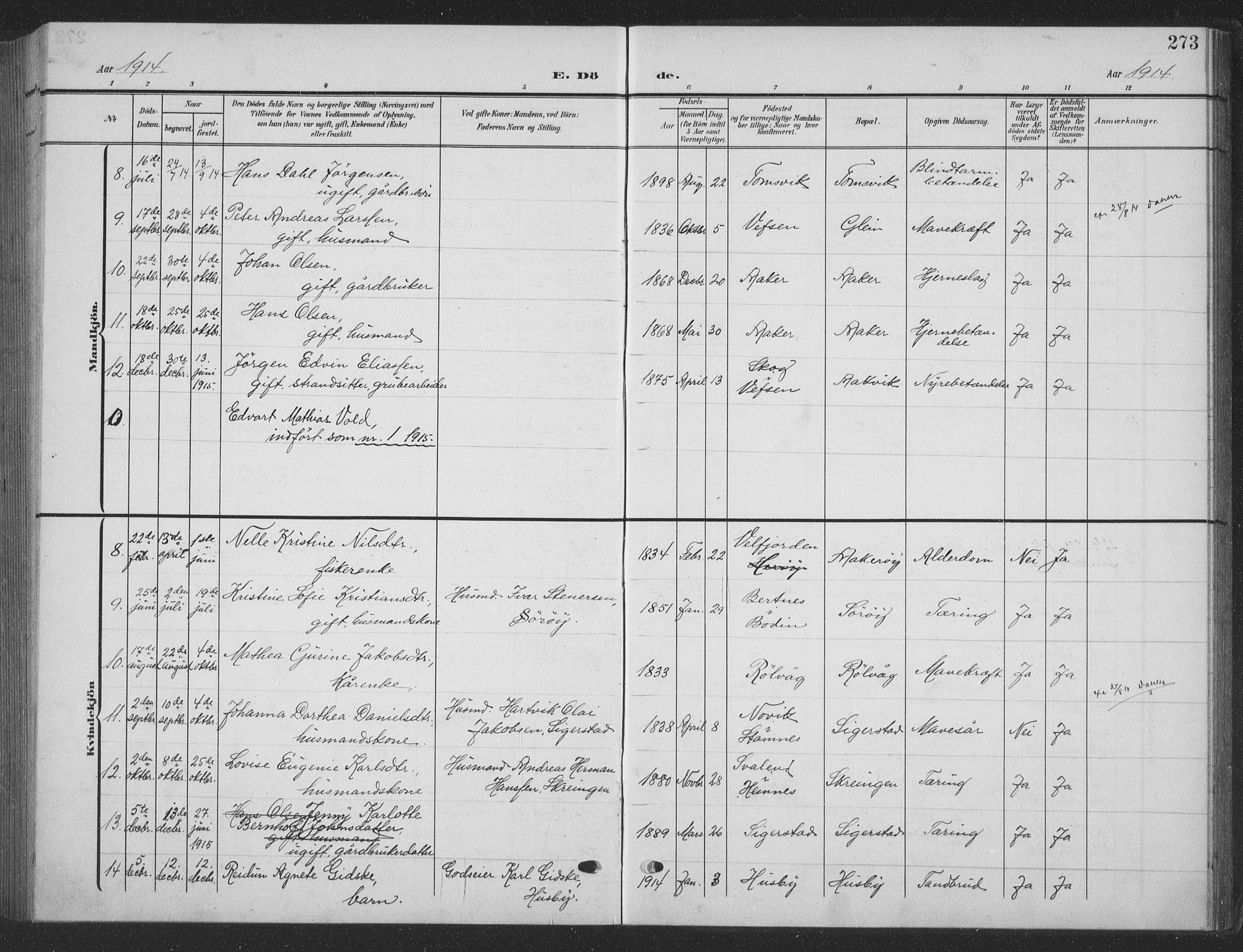 Ministerialprotokoller, klokkerbøker og fødselsregistre - Nordland, SAT/A-1459/835/L0533: Parish register (copy) no. 835C05, 1906-1939, p. 273