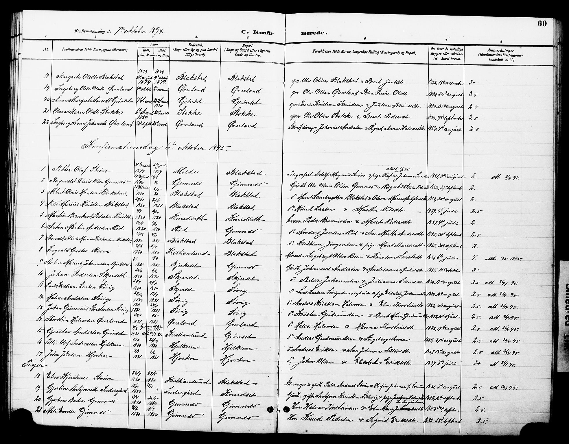 Ministerialprotokoller, klokkerbøker og fødselsregistre - Møre og Romsdal, AV/SAT-A-1454/585/L0973: Parish register (copy) no. 585C01, 1893-1930, p. 60