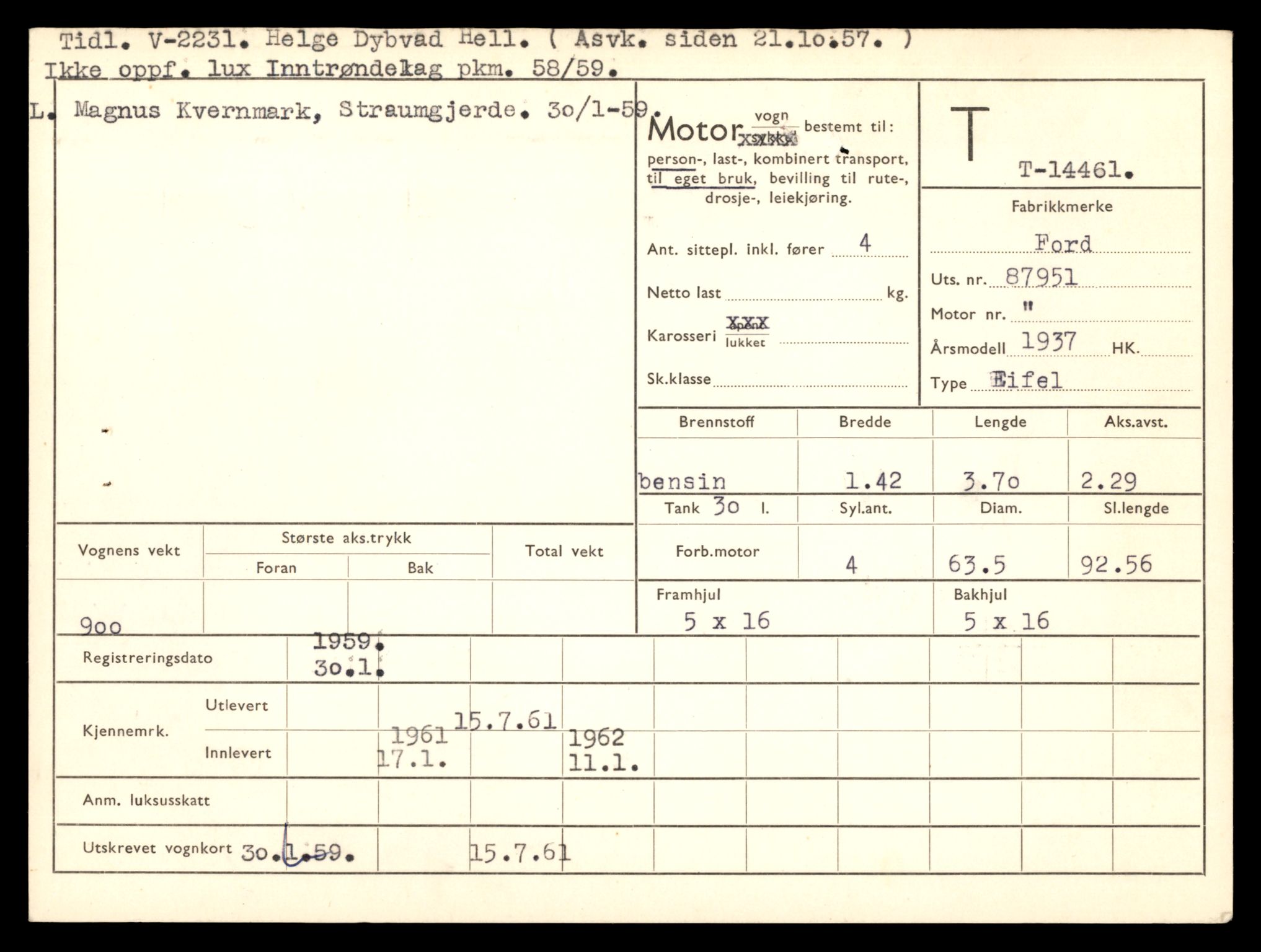 Møre og Romsdal vegkontor - Ålesund trafikkstasjon, SAT/A-4099/F/Fe/L0046: Registreringskort for kjøretøy T 14445 - T 14579, 1927-1998