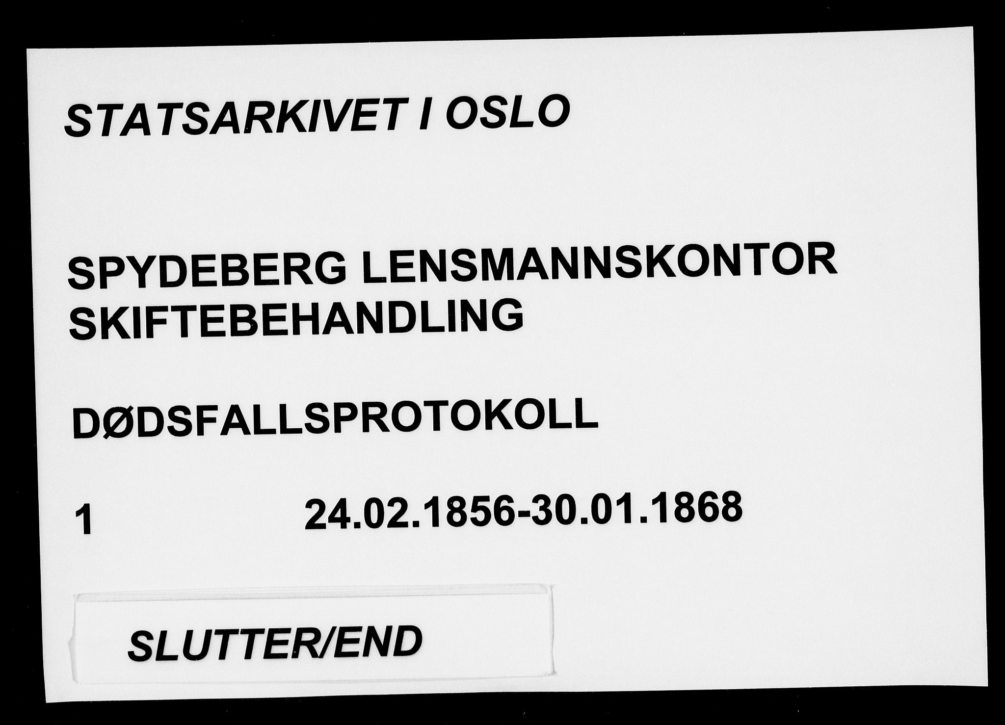 Spydeberg lensmannsarkiv, AV/SAO-A-10635/H/Ha/L0001: Dødsfallsprotokoll, 1856-1868