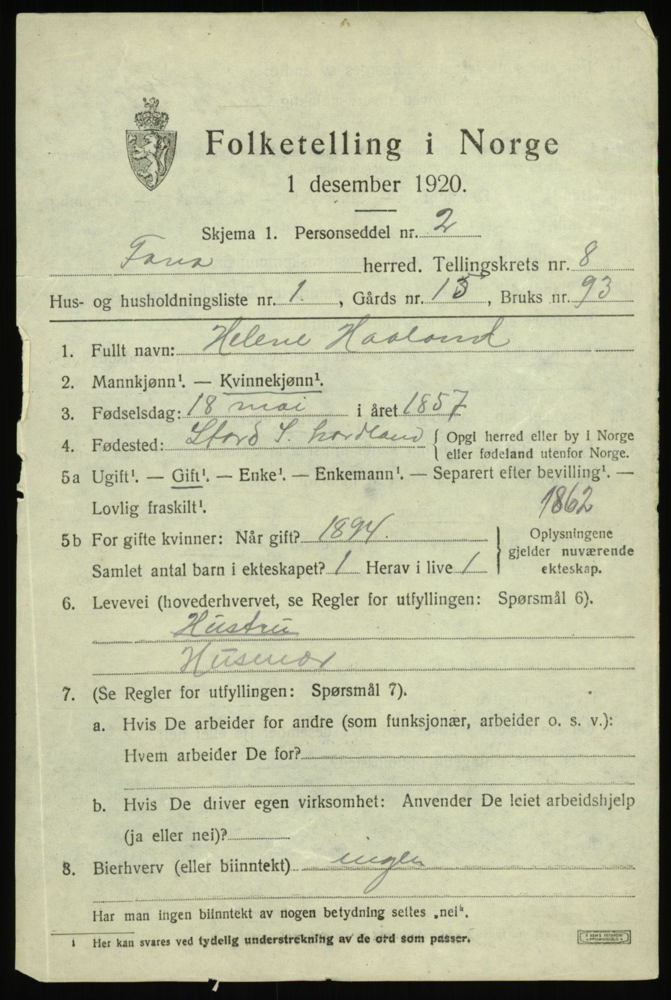 SAB, 1920 census for Fana, 1920, p. 13451