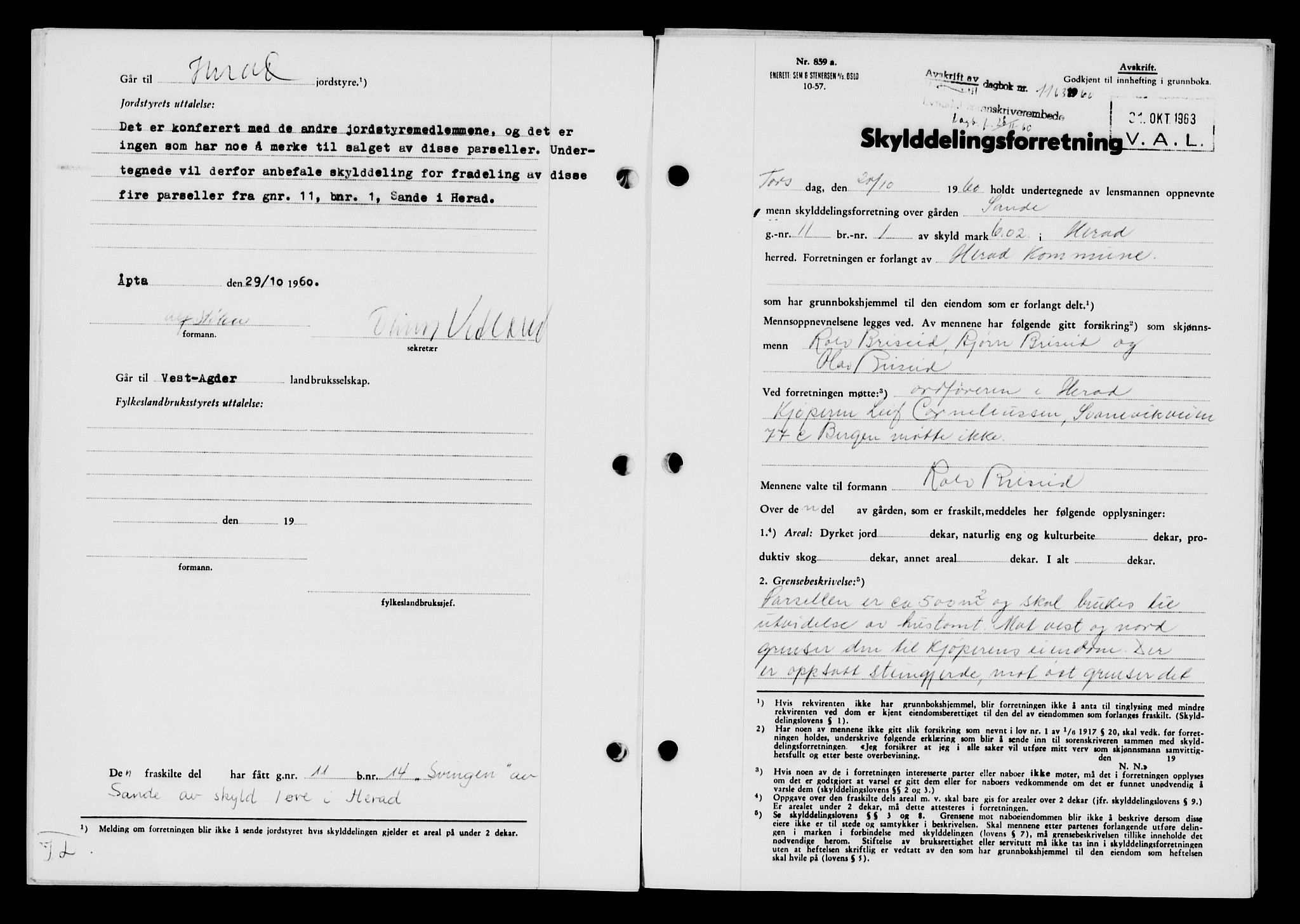 Lyngdal sorenskriveri, AV/SAK-1221-0004/G/Gb/L0680: Mortgage book no. A XXVI, 1960-1960, Diary no: : 1163/1960