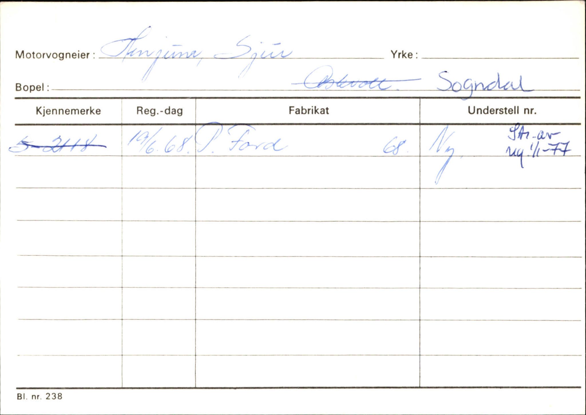 Statens vegvesen, Sogn og Fjordane vegkontor, AV/SAB-A-5301/4/F/L0124: Eigarregister Sogndal A-U, 1945-1975, p. 887