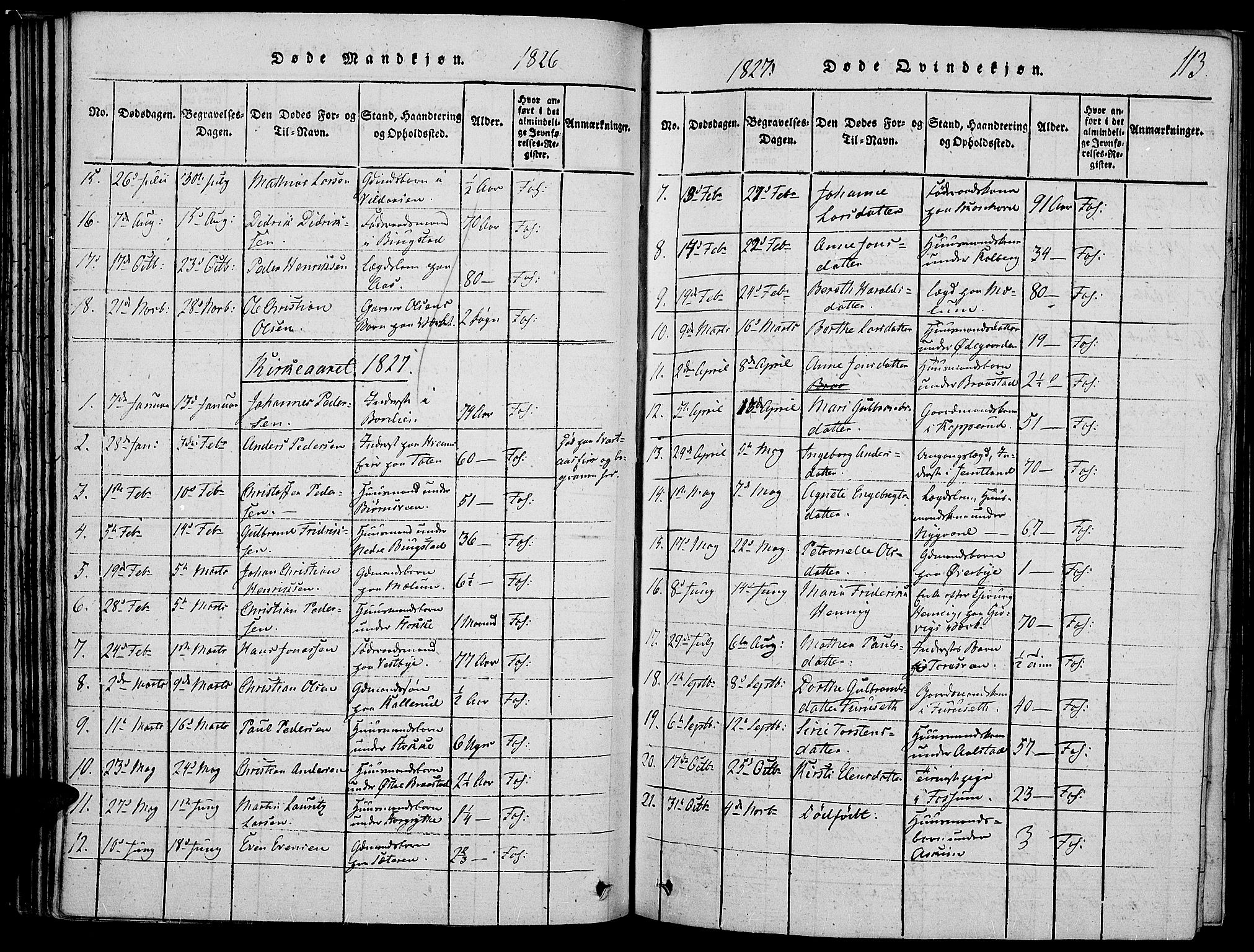 Vardal prestekontor, SAH/PREST-100/H/Ha/Haa/L0004: Parish register (official) no. 4, 1814-1831, p. 113