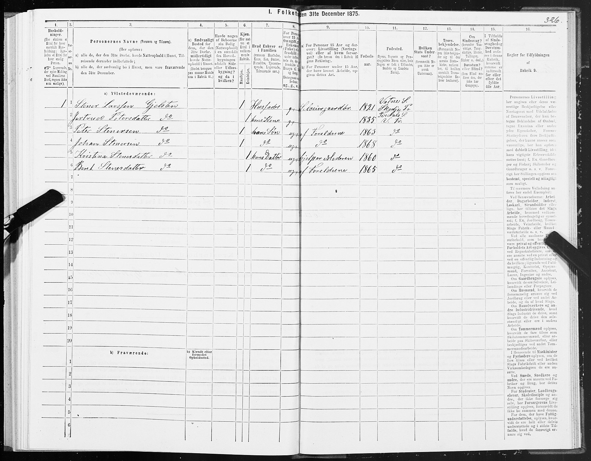 SAT, 1875 census for 1535P Vestnes, 1875, p. 3326