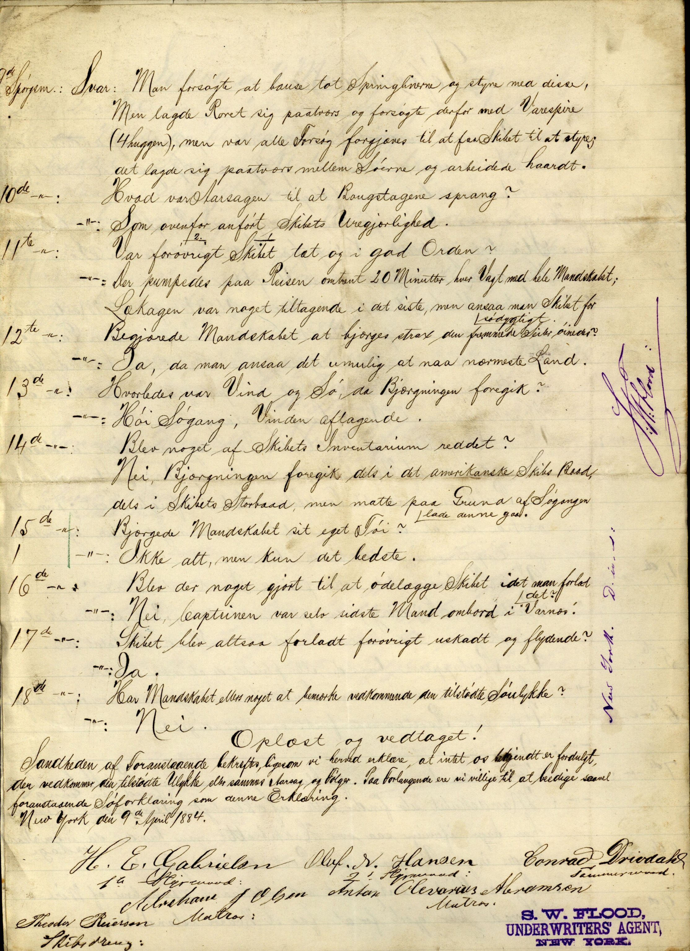 Pa 63 - Østlandske skibsassuranceforening, VEMU/A-1079/G/Ga/L0017/0009: Havaridokumenter / Agnese, Agnes, Adelphia, Kvik, Varnæs, 1884, p. 91