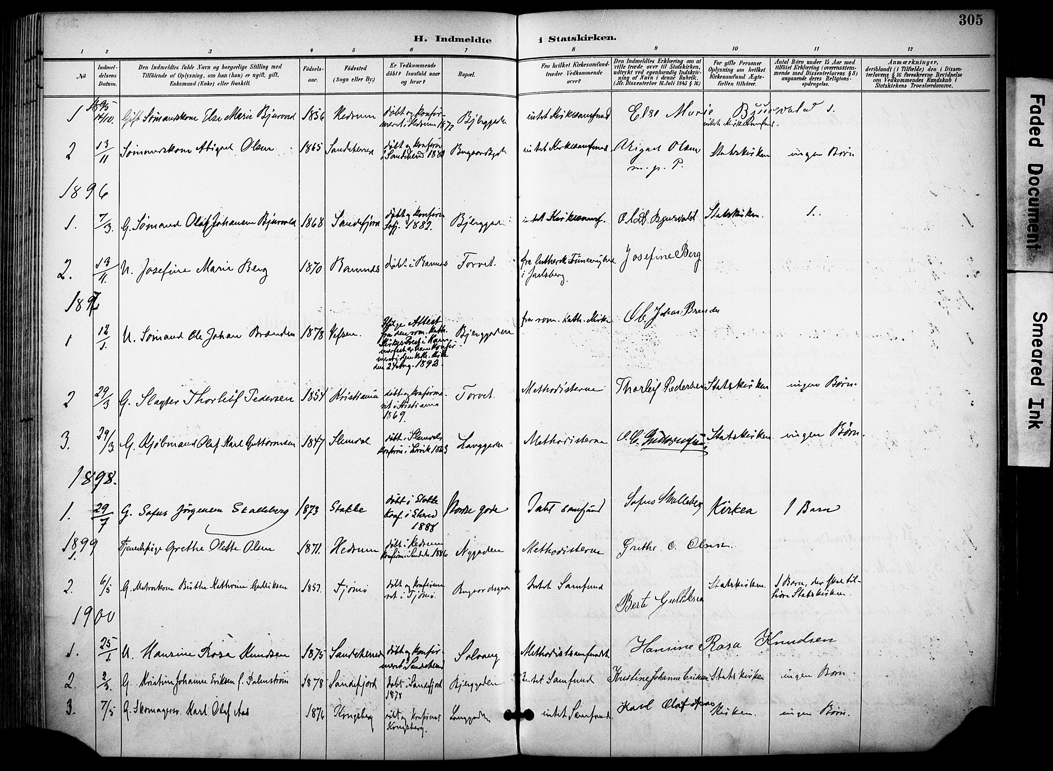 Sandefjord kirkebøker, SAKO/A-315/F/Fa/L0004: Parish register (official) no. 4, 1894-1905, p. 305
