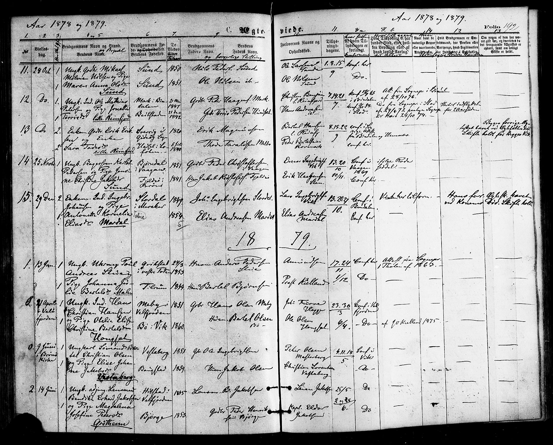 Ministerialprotokoller, klokkerbøker og fødselsregistre - Nordland, SAT/A-1459/812/L0177: Parish register (official) no. 812A06, 1875-1885, p. 192