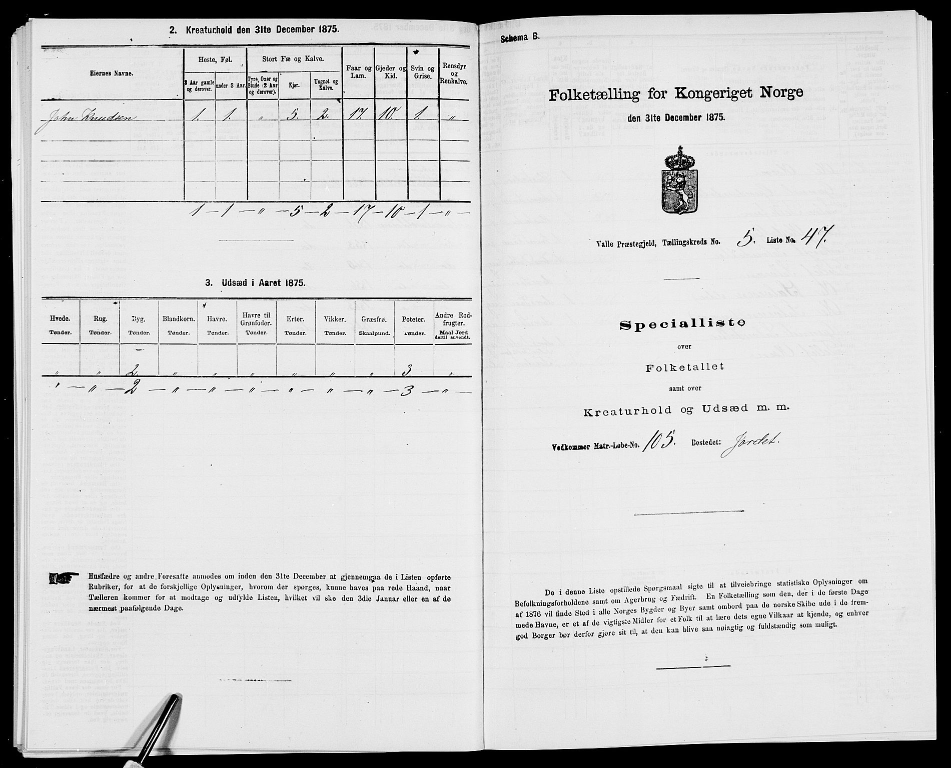 SAK, 1875 census for 0940P Valle, 1875, p. 543