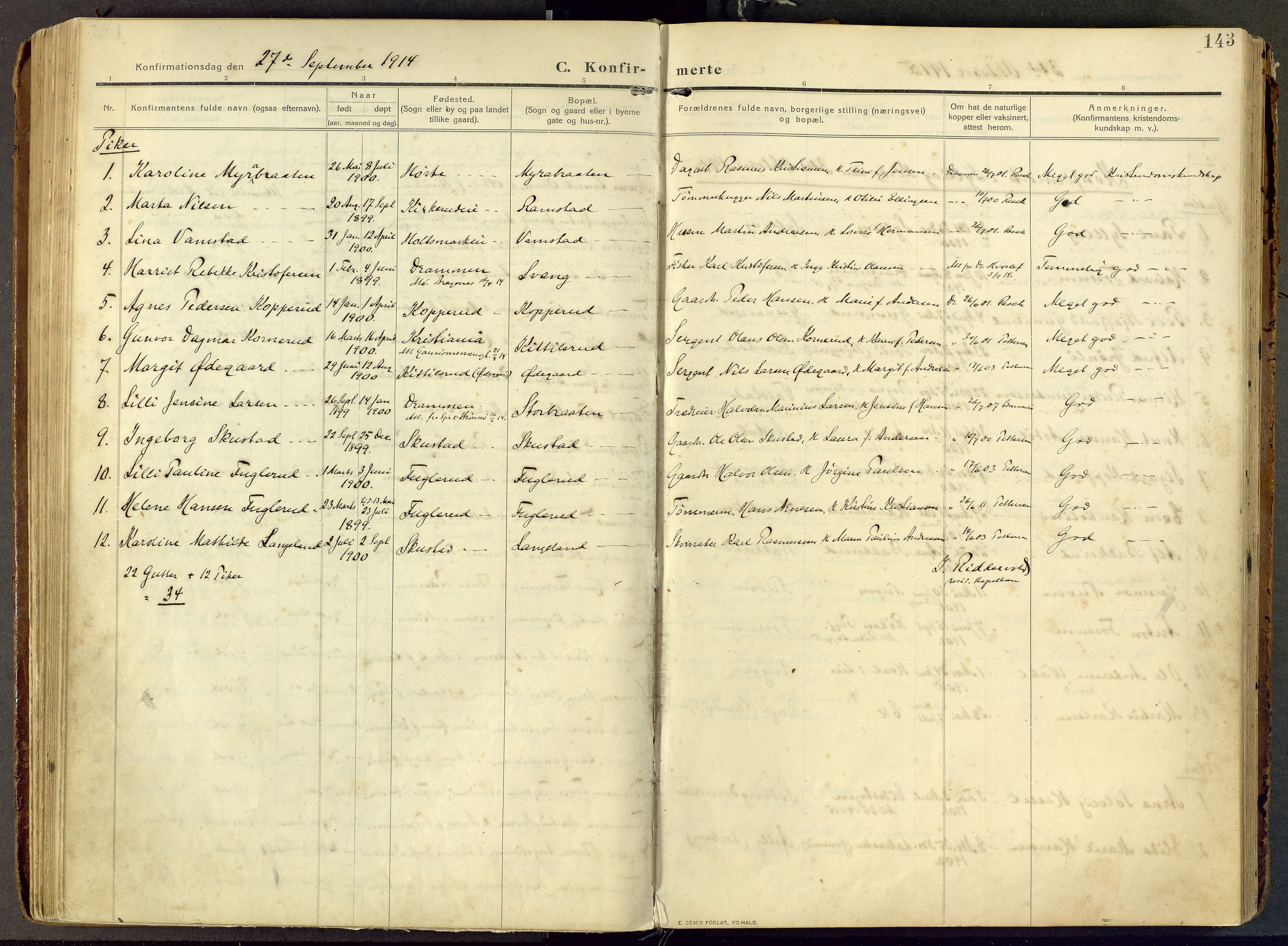 Lier kirkebøker, AV/SAKO-A-230/F/Fc/L0001: Parish register (official) no. III 1, 1906-1936, p. 143