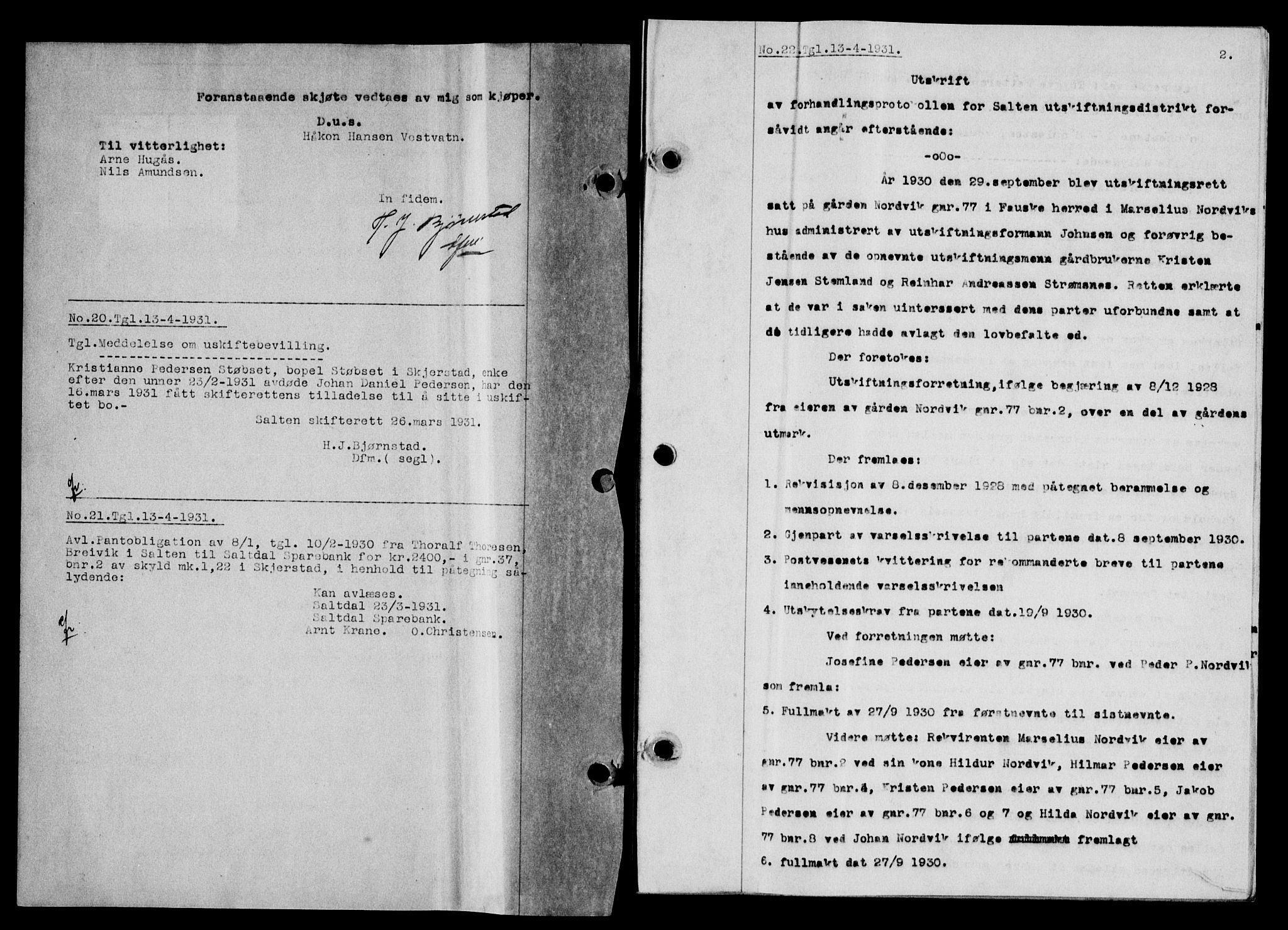 Salten sorenskriveri, SAT/A-4578/1/2/2C/L0060: Mortgage book no. 50, 1931-1931, Deed date: 13.04.1931