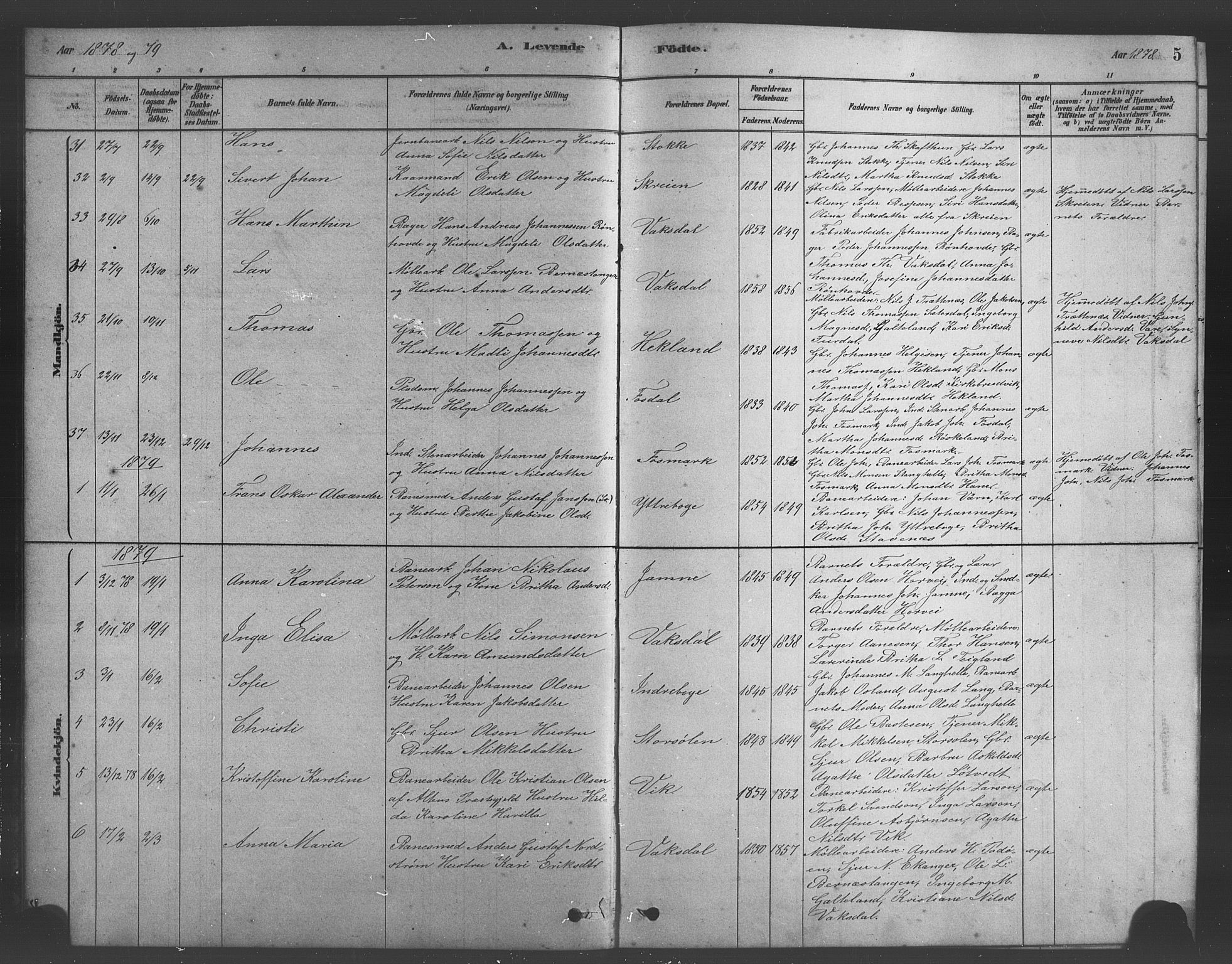 Bruvik Sokneprestembete, SAB/A-74701/H/Hab: Parish register (copy) no. A 1, 1878-1907, p. 5