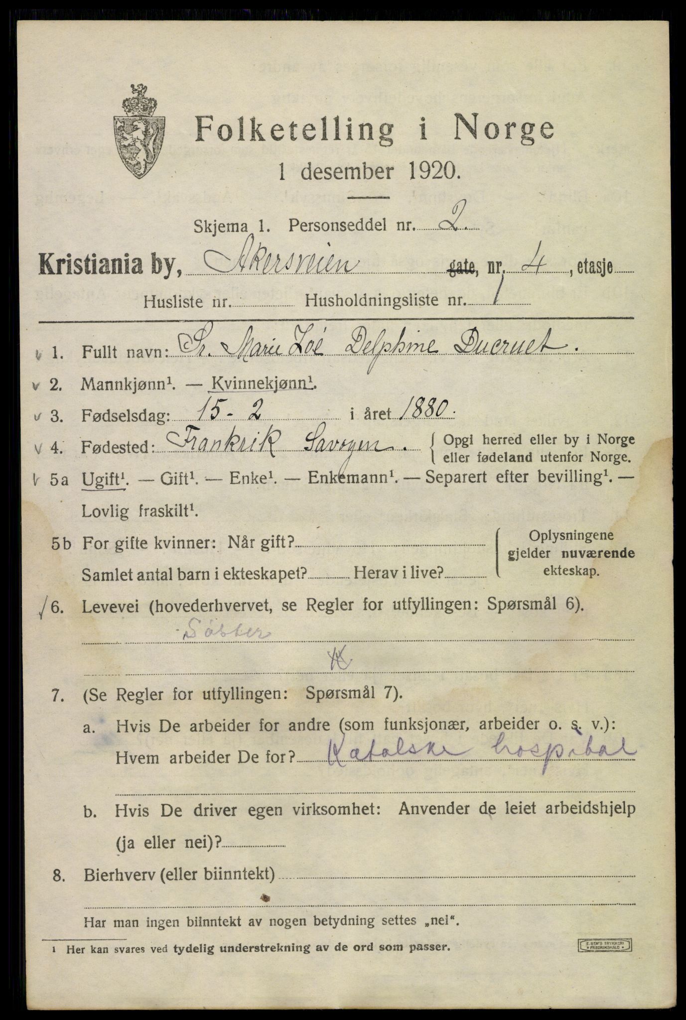 SAO, 1920 census for Kristiania, 1920, p. 140263