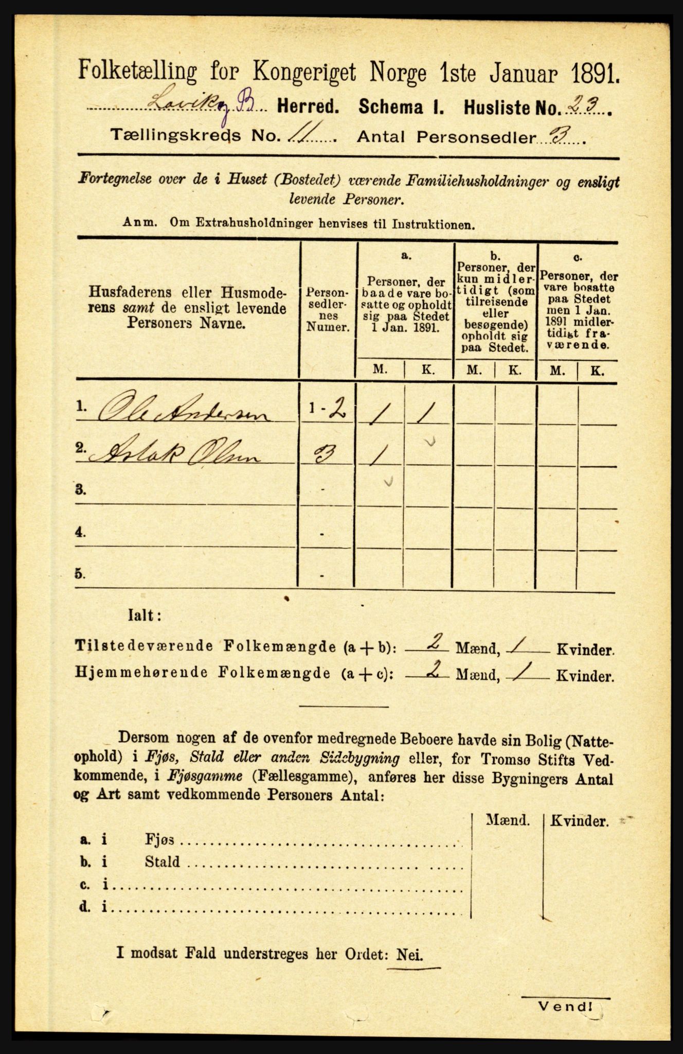 RA, 1891 census for 1415 Lavik og Brekke, 1891, p. 2130