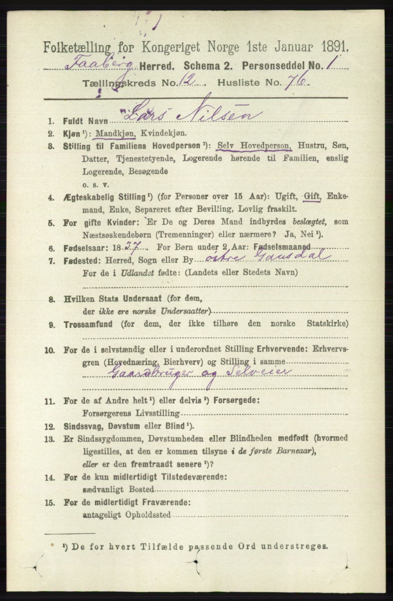 RA, 1891 census for 0524 Fåberg, 1891, p. 5165