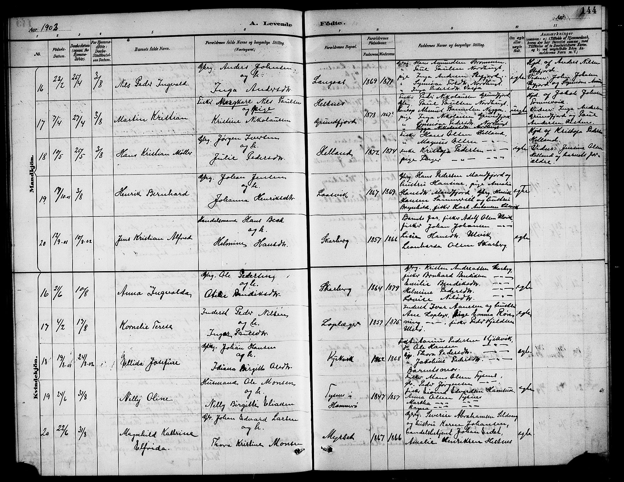 Ministerialprotokoller, klokkerbøker og fødselsregistre - Nordland, SAT/A-1459/861/L0876: Parish register (copy) no. 861C02, 1887-1903, p. 144