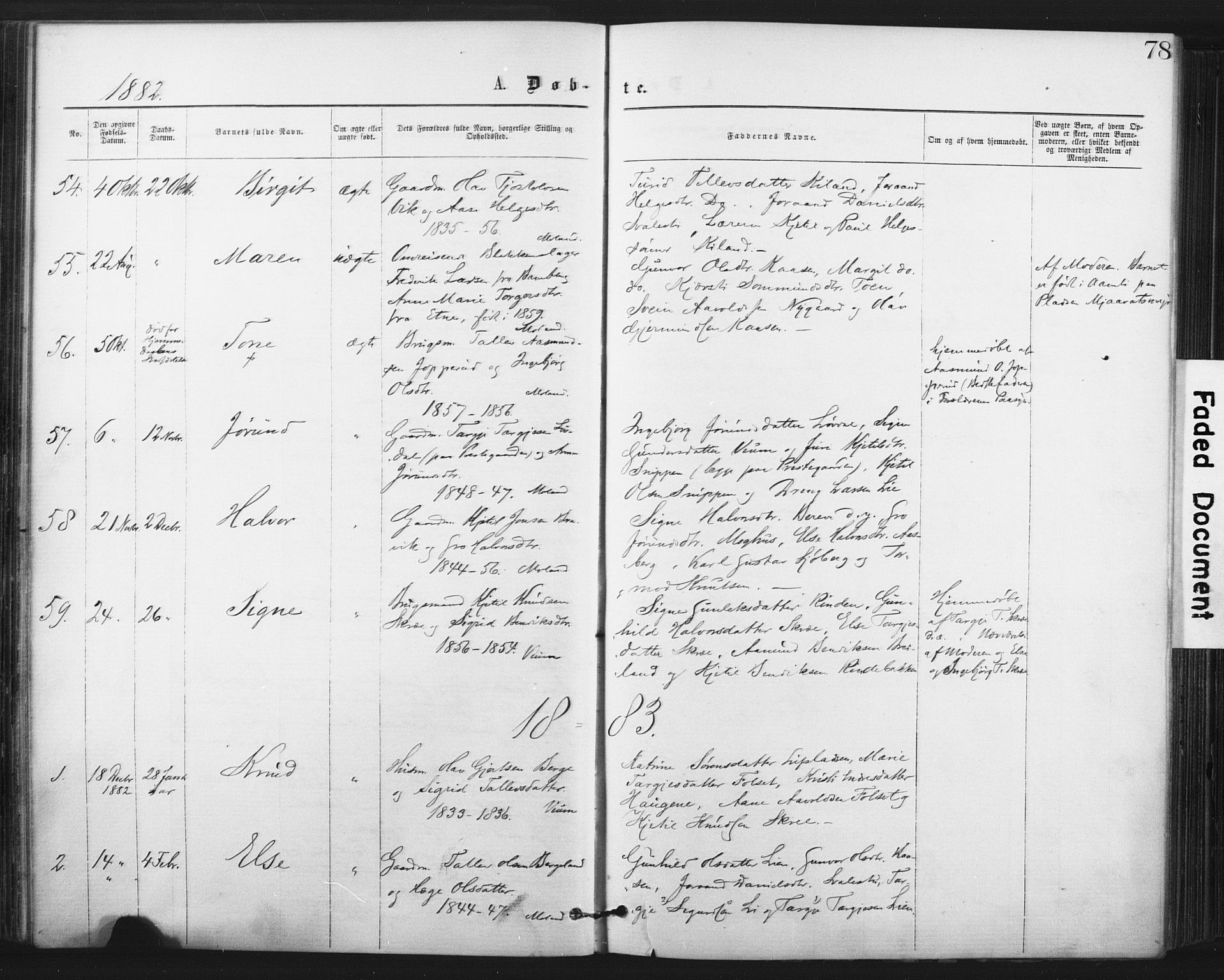 Fyresdal kirkebøker, AV/SAKO-A-263/F/Fa/L0006: Parish register (official) no. I 6, 1872-1886, p. 78