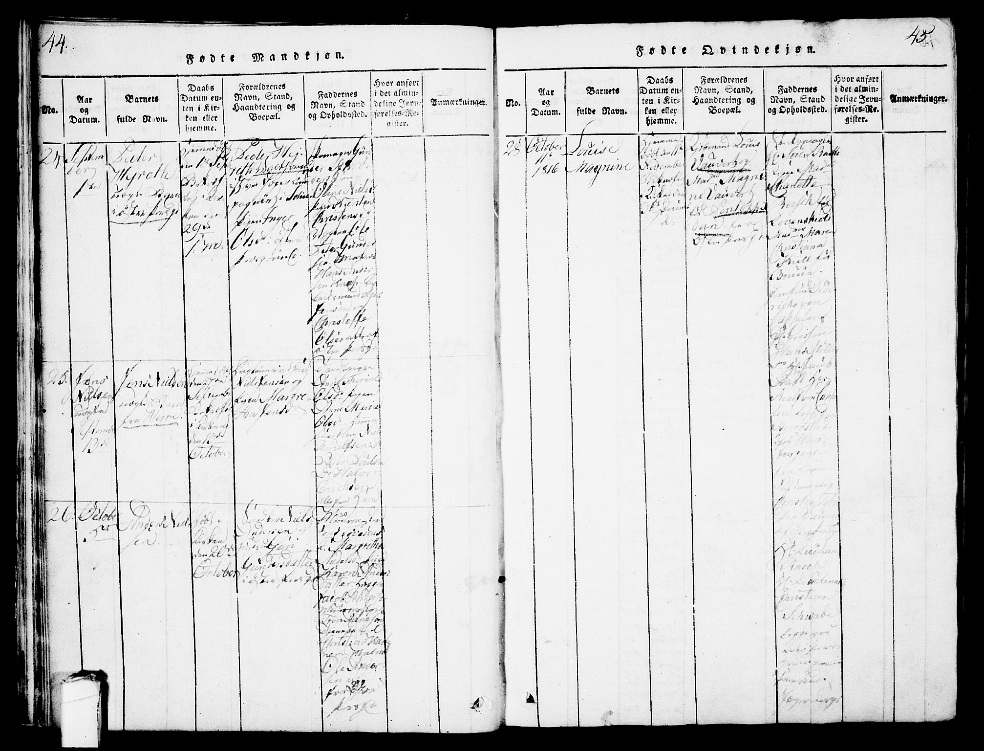 Porsgrunn kirkebøker , SAKO/A-104/G/Gb/L0001: Parish register (copy) no. II 1, 1817-1828, p. 44-45