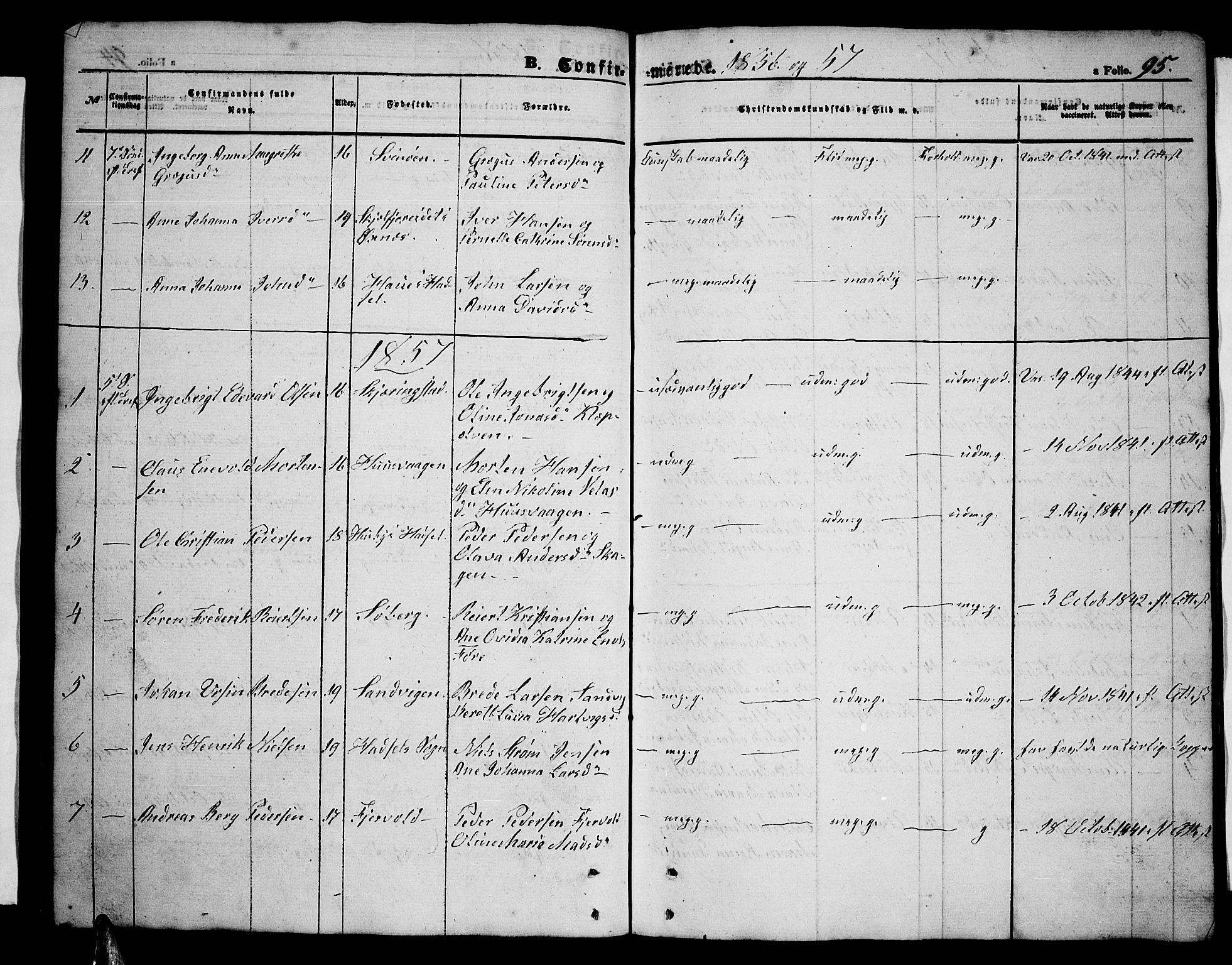 Ministerialprotokoller, klokkerbøker og fødselsregistre - Nordland, SAT/A-1459/891/L1313: Parish register (copy) no. 891C02, 1856-1870, p. 95