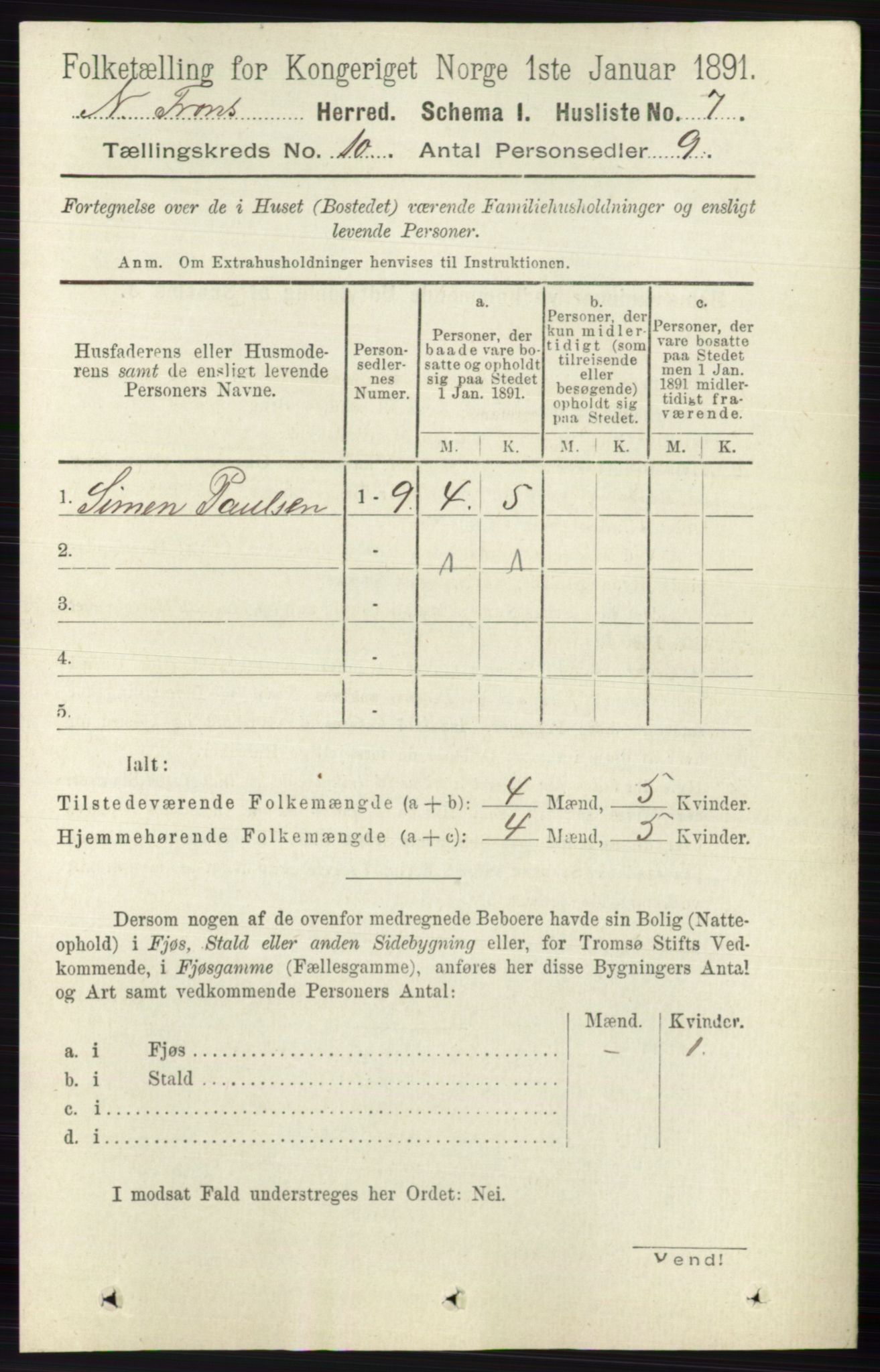 RA, 1891 census for 0518 Nord-Fron, 1891, p. 4308