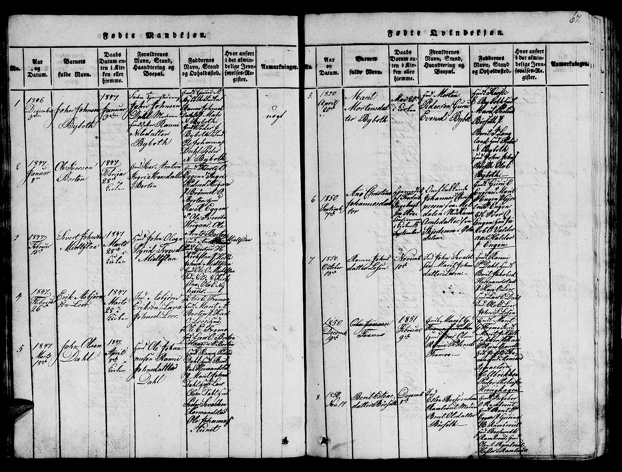 Ministerialprotokoller, klokkerbøker og fødselsregistre - Sør-Trøndelag, SAT/A-1456/693/L1121: Parish register (copy) no. 693C02, 1816-1869, p. 67