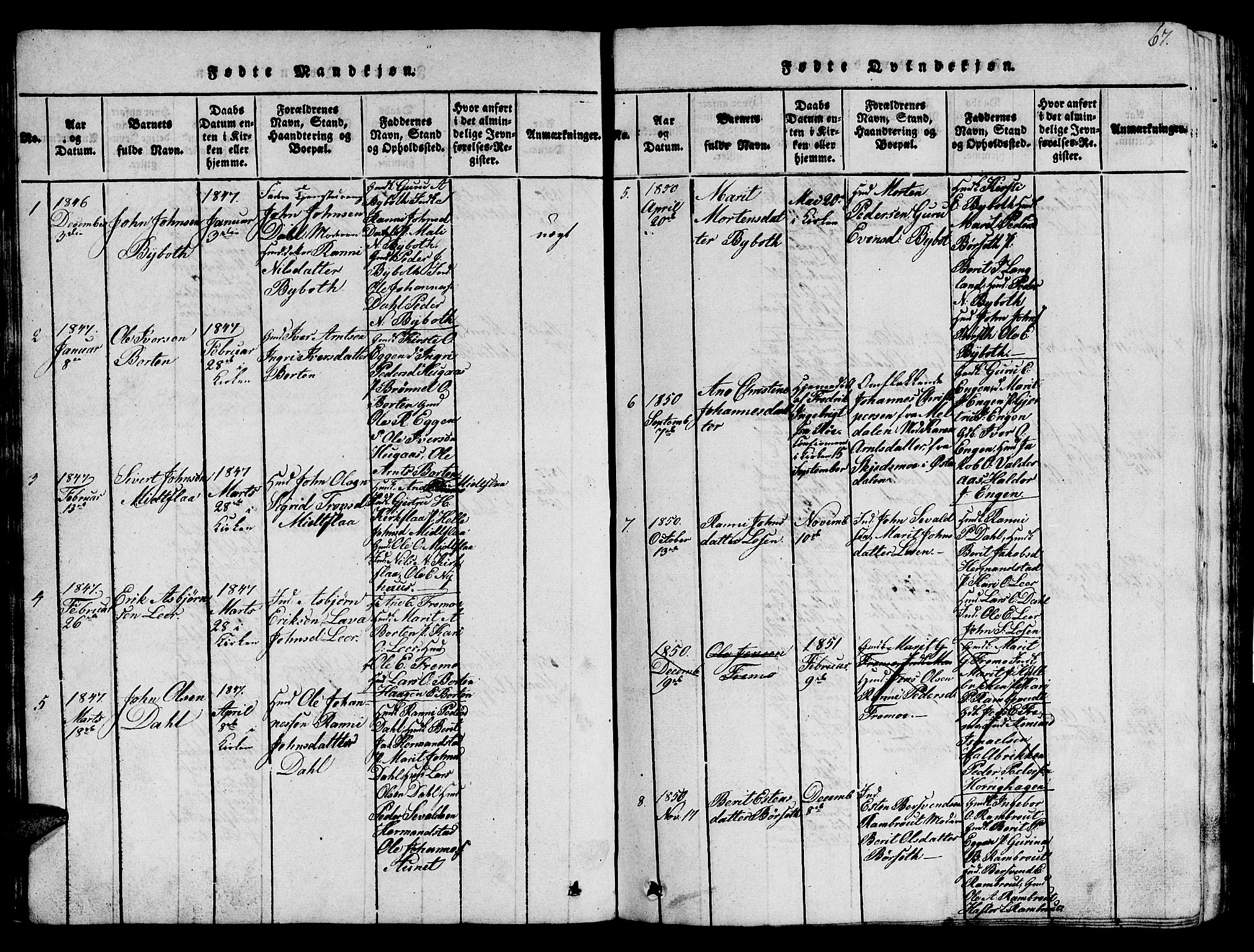 Ministerialprotokoller, klokkerbøker og fødselsregistre - Sør-Trøndelag, AV/SAT-A-1456/693/L1121: Parish register (copy) no. 693C02, 1816-1869, p. 67