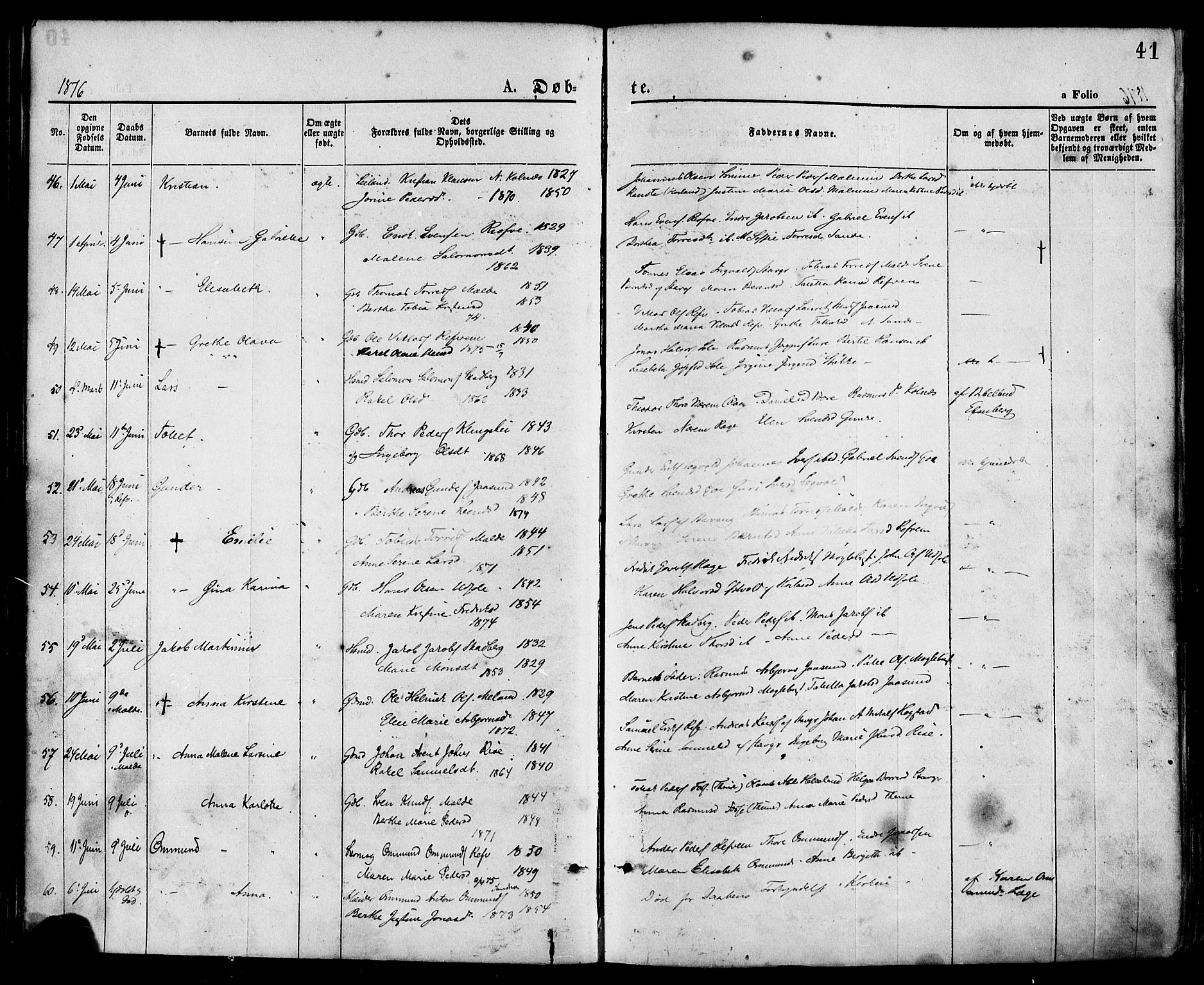 Håland sokneprestkontor, AV/SAST-A-101802/001/30BA/L0009: Parish register (official) no. A 8, 1871-1882, p. 41