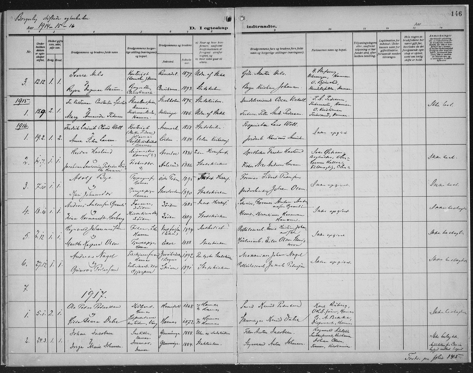 Hamar prestekontor, SAH/DOMPH-002/H/Ha/Haa/L0003: Parish register (official) no. 3, 1913-1930, p. 146