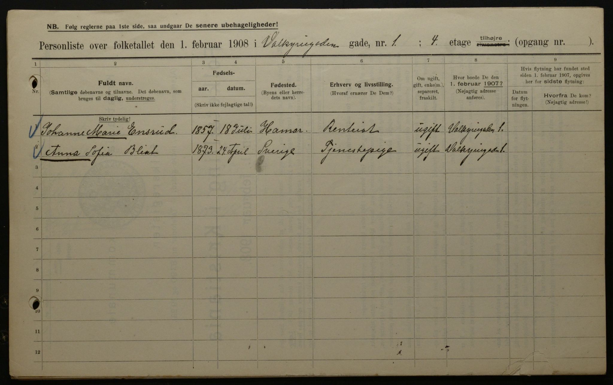 OBA, Municipal Census 1908 for Kristiania, 1908, p. 109169