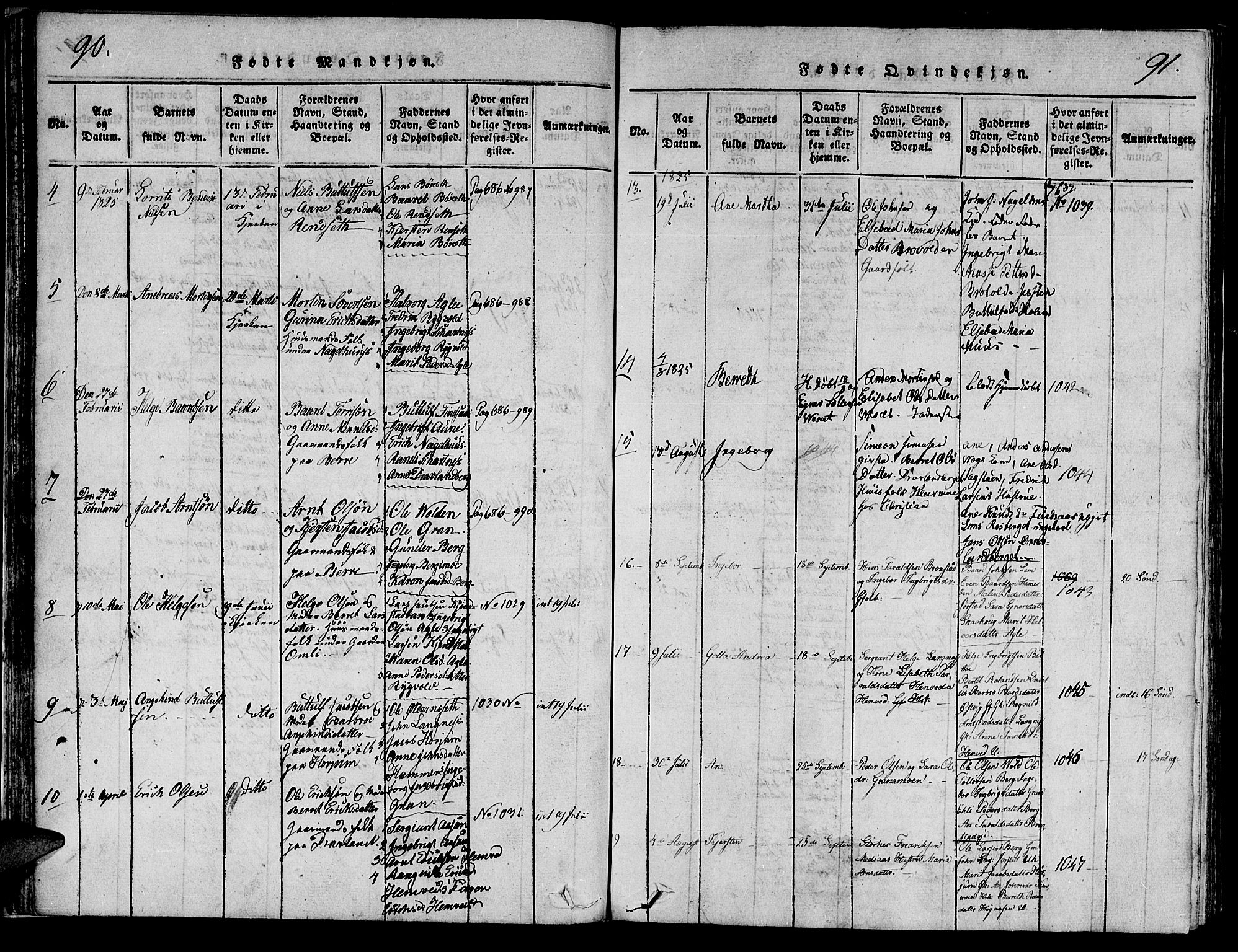 Ministerialprotokoller, klokkerbøker og fødselsregistre - Nord-Trøndelag, AV/SAT-A-1458/749/L0479: Parish register (copy) no. 749C01, 1817-1829, p. 90-91