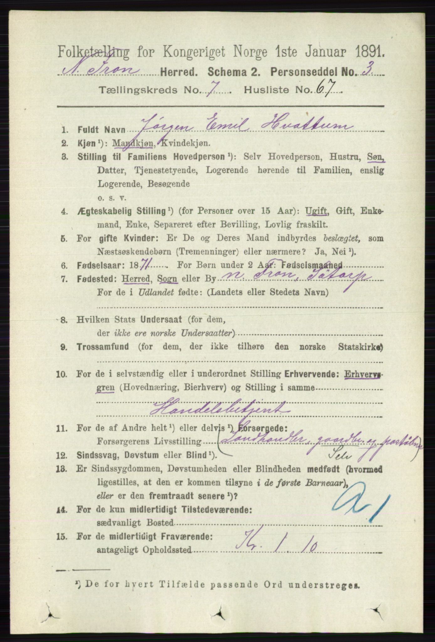 RA, 1891 census for 0518 Nord-Fron, 1891, p. 3226